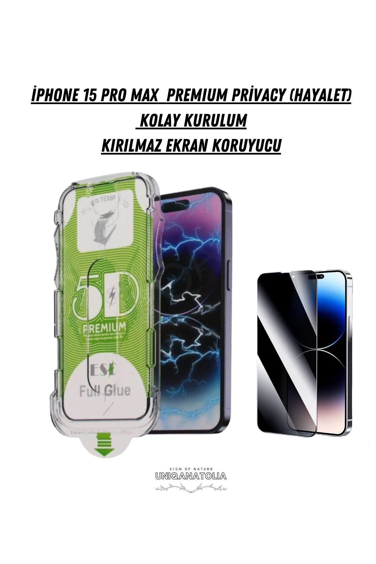 ıPhone 15 Pro Max Premium Uyumlu Prıvacy Hayalet Magıc Glass Kolay Kurulum Kırılmaz Ekran Koruyucu