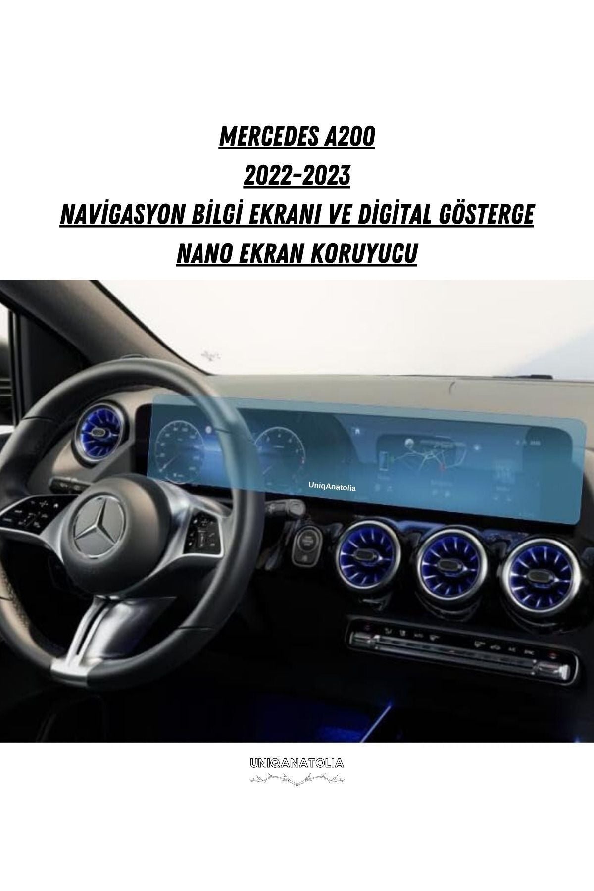 Mercedes A200 2021-2023 Navigasyon Bilgi Ekranı Ve Dijital Gösterge Nano Ekran Koruyucu