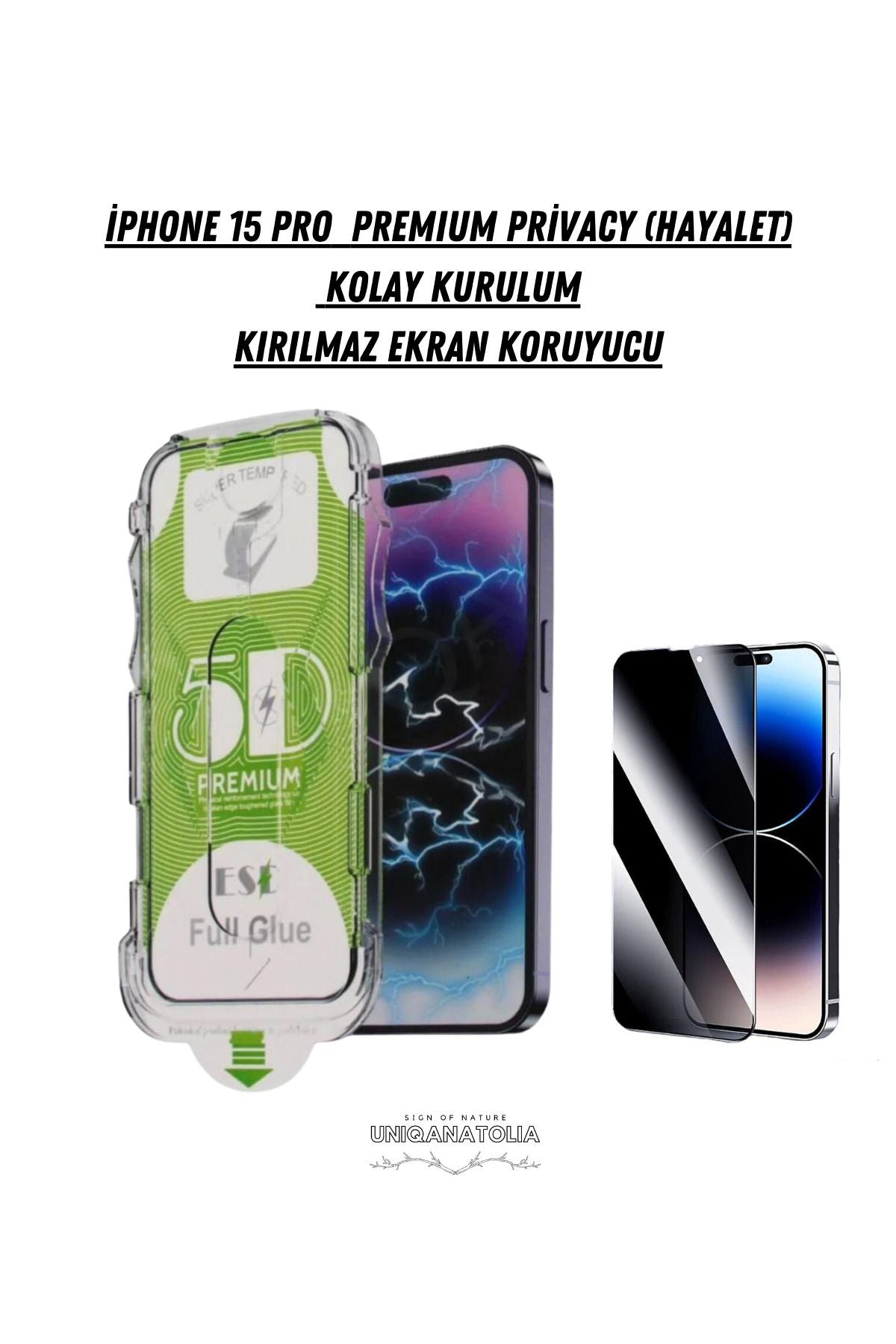 ıPhone 15 Pro Uyumlu Premium Prıvacy Hayalet Magıc Glass Kolay Kurulum Kırılmaz Ekran Koruyucu