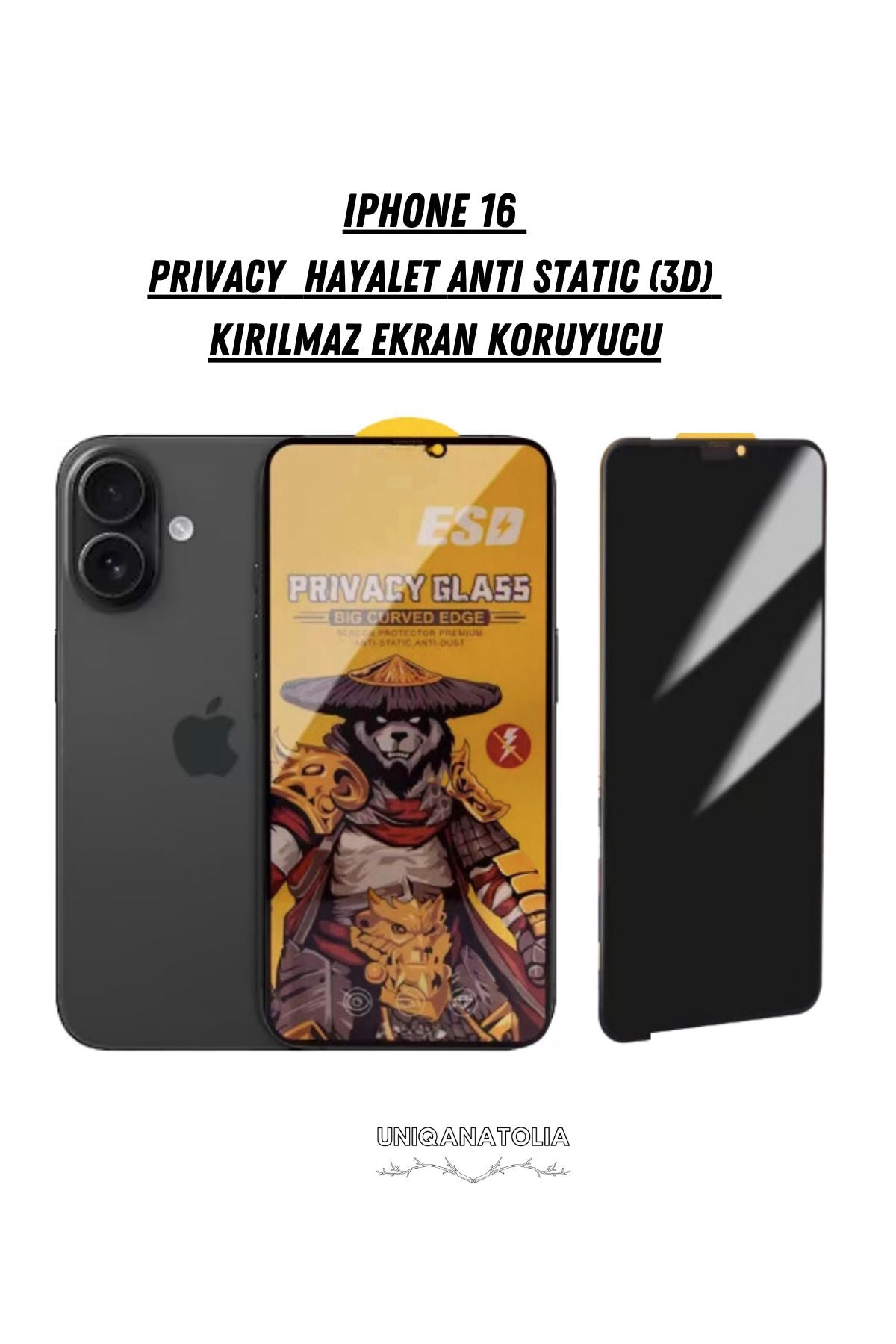 iPhone 16 Anti-Static 3D Privacy Hayalet Toz Tutmayan Kırılmaz Ekran Koruyucu