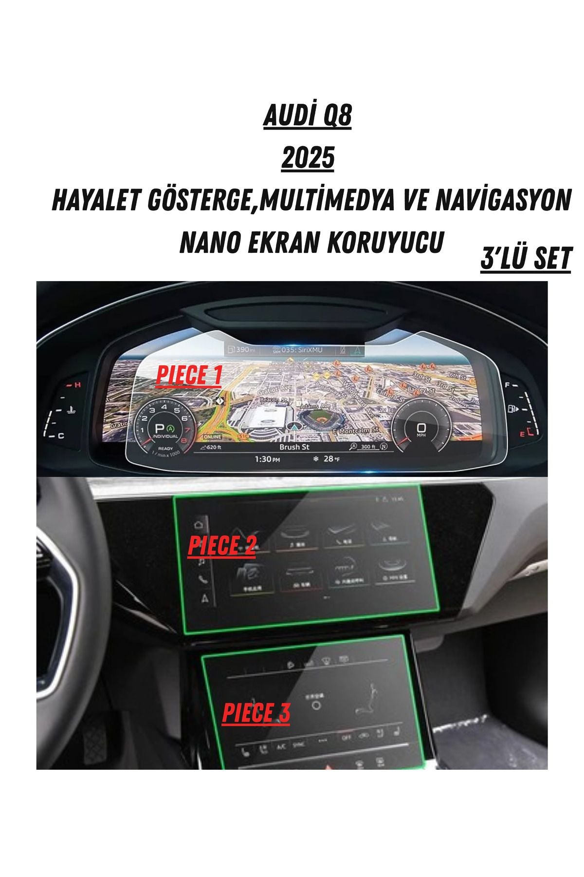 Audi Q8 2025 Hayalet Gösterge Ve Multimedya Çift Ekran Uyumlu Nano Ekran Koruyucu