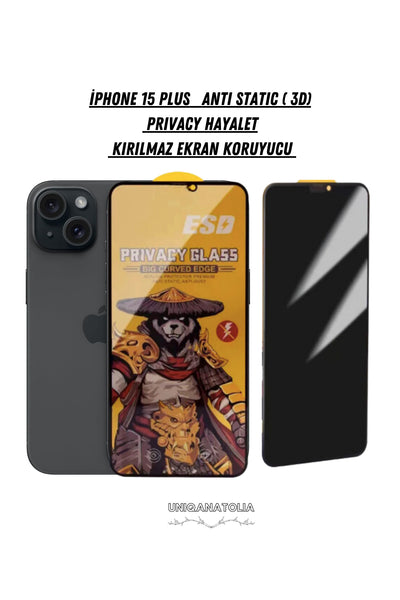iPhone 15 Plus Antı-Statıc 3D Prıvacy Hayalet Toz Tutmayan Kırılmaz Ekran Koruyucu