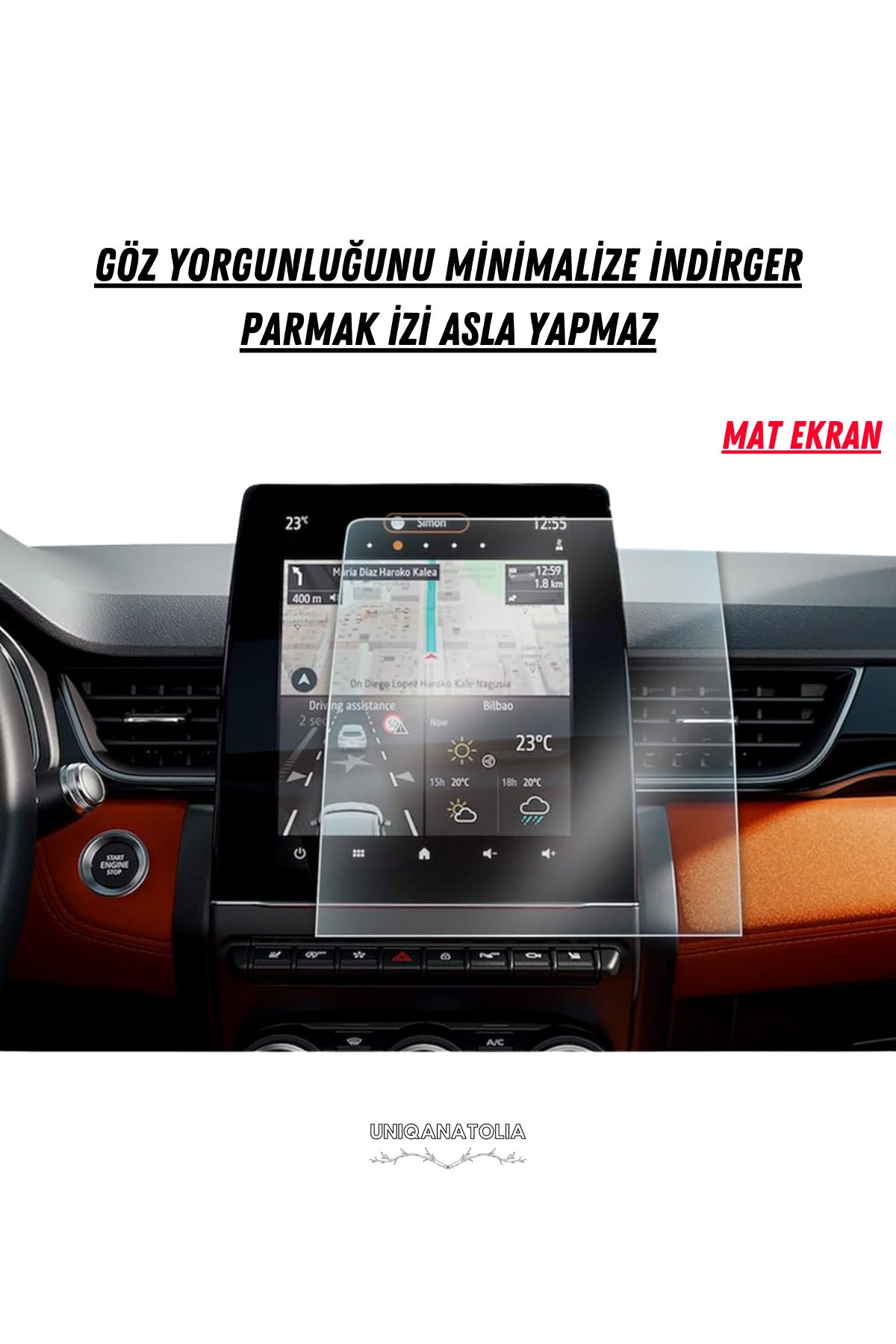 Renault Clio 5 R Link 9.3 İnç Navigasyon ve Multimedya Uyumlu Mat Ekran Koruyucu