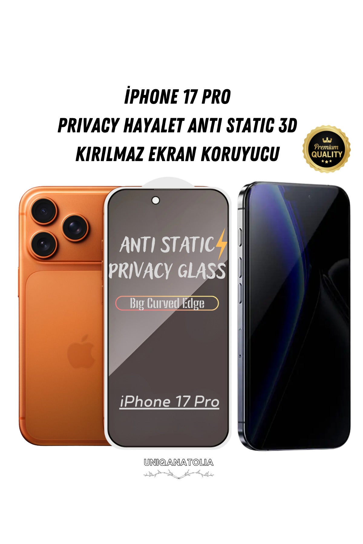 iPhone 17 Pro Anti-Static 3D Prıvacy Hayalet Toz Tutmayan Kırılmaz Ekran Koruyucu