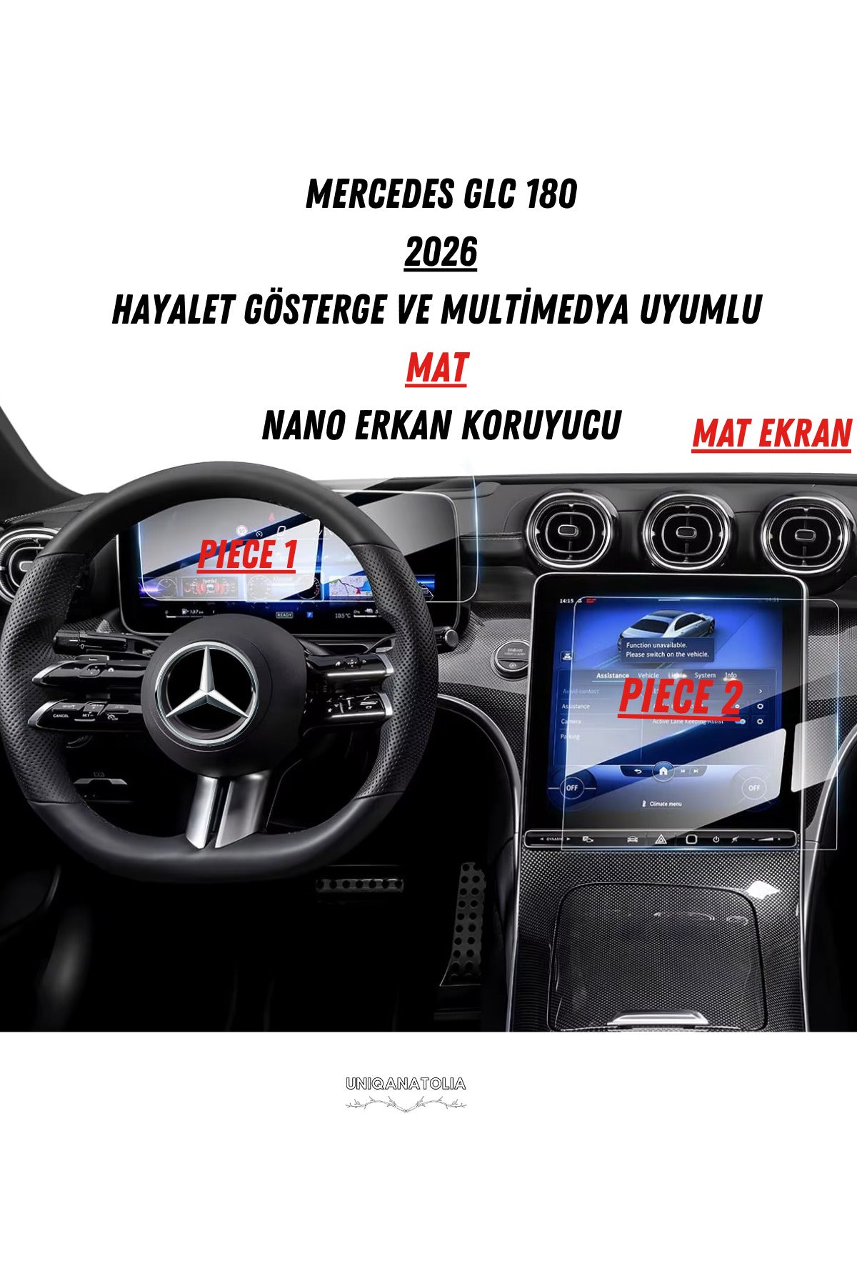 Mercedes GLC 180 2026 Hayalet Gösterge ve Multimedya Uyumlu Set Mat Ekran Koruyucu