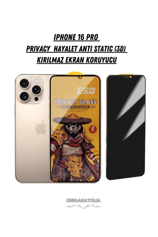 iPhone 16 Pro Anti-Static 3D Privacy Hayalet Toz Tutmayan Kırılmaz Ekran Koruyucu