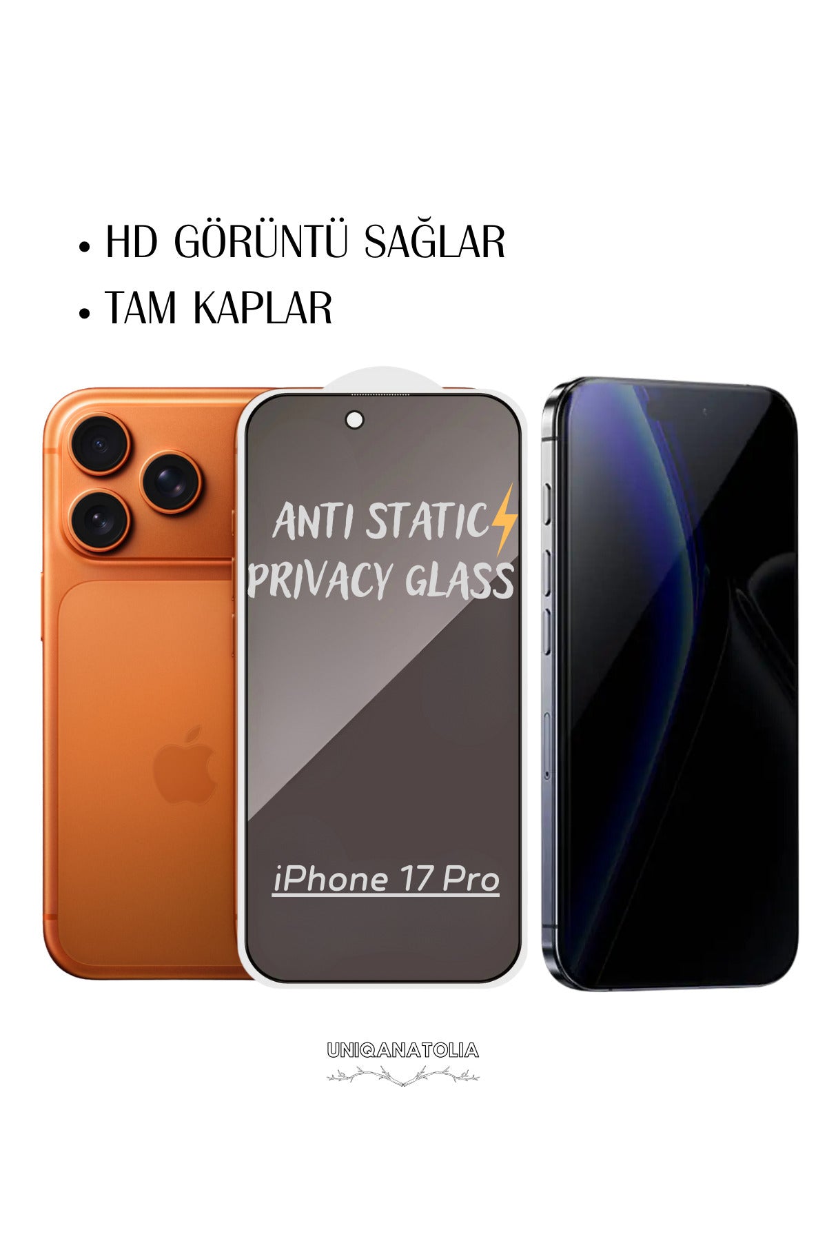 iPhone 17 Pro Anti-Static 3D Prıvacy Hayalet Toz Tutmayan Kırılmaz Ekran Koruyucu