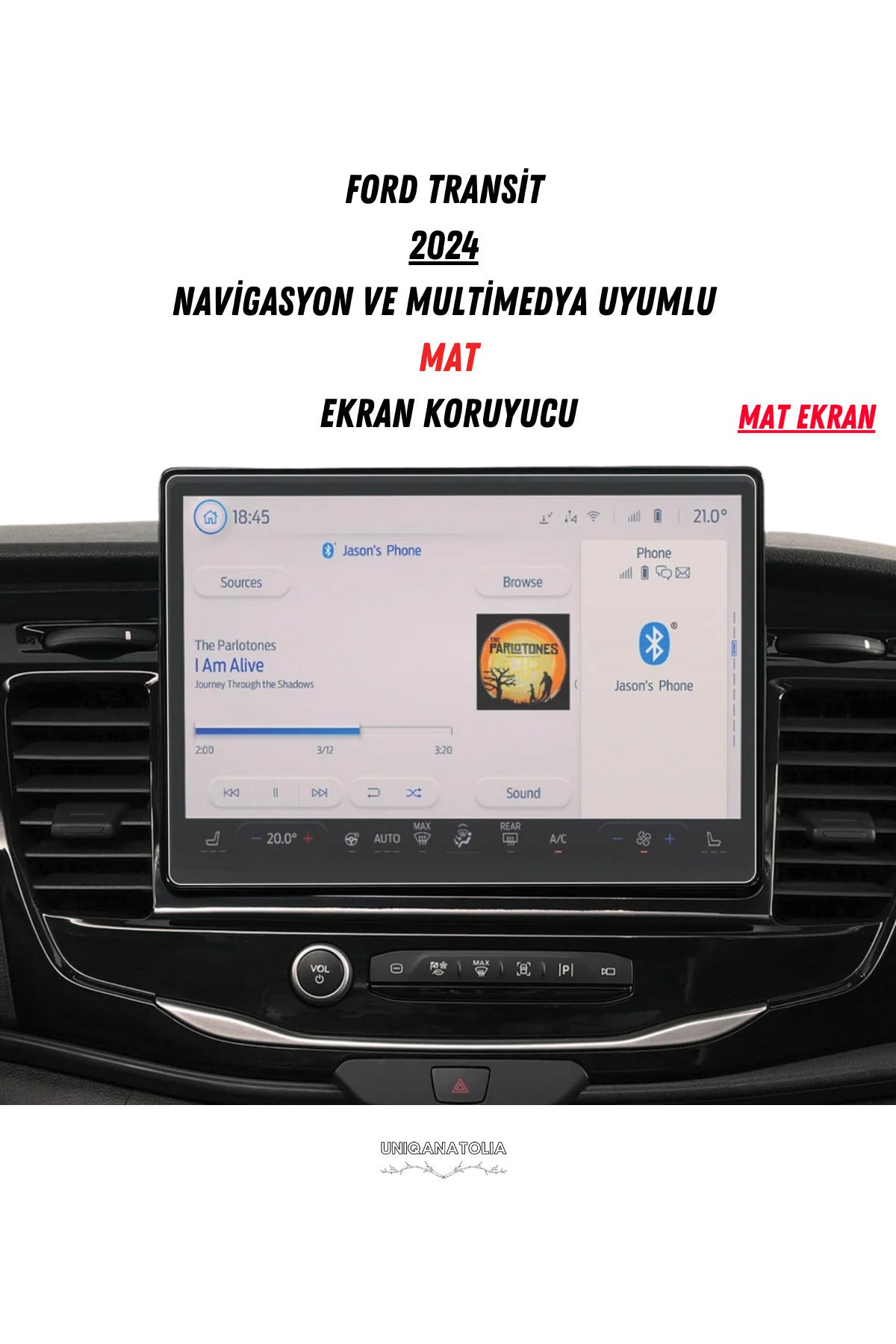 Ford Transit 2024 Navigasyon ve Multimedya Uyumlu Mat Ekran Koruyucu