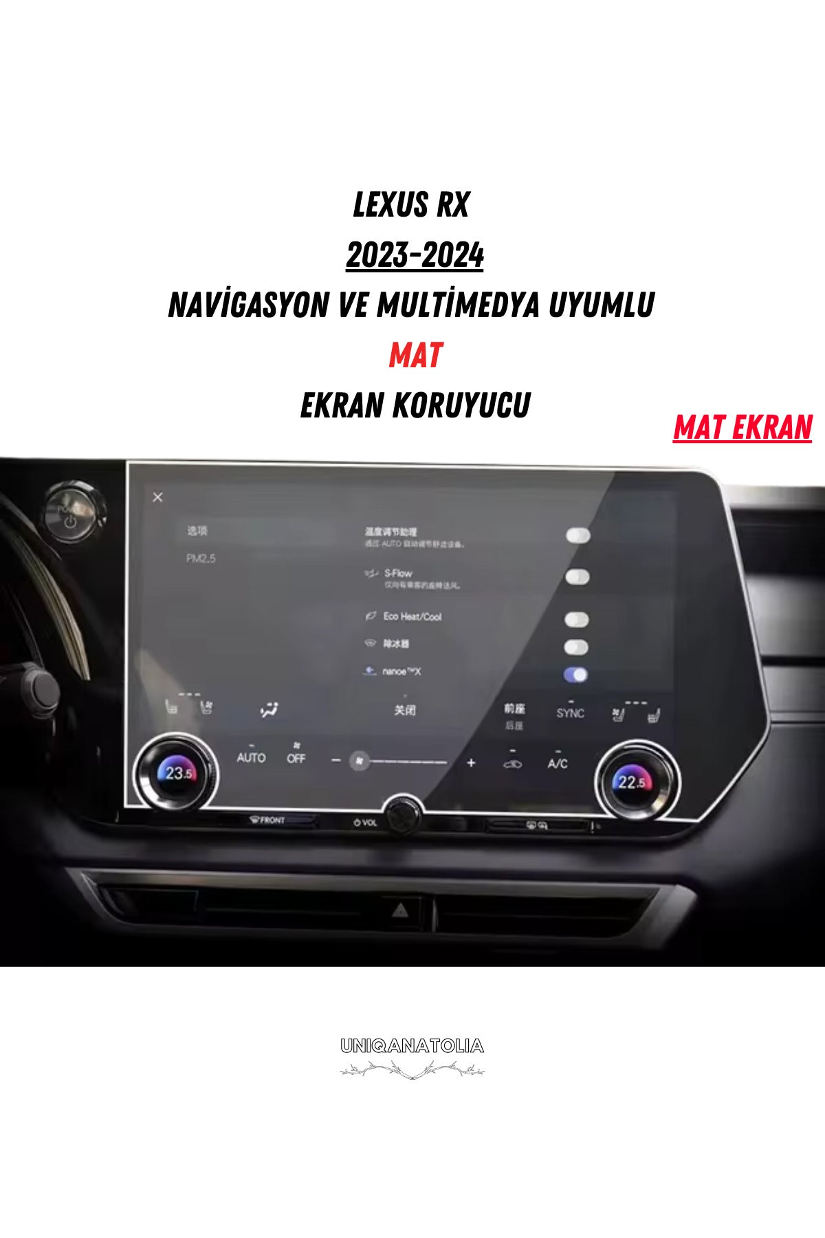 Lexux RX 2023-2024 Navigasyon ve Multimedya Uyumlu Mat Ekran Koruyucu