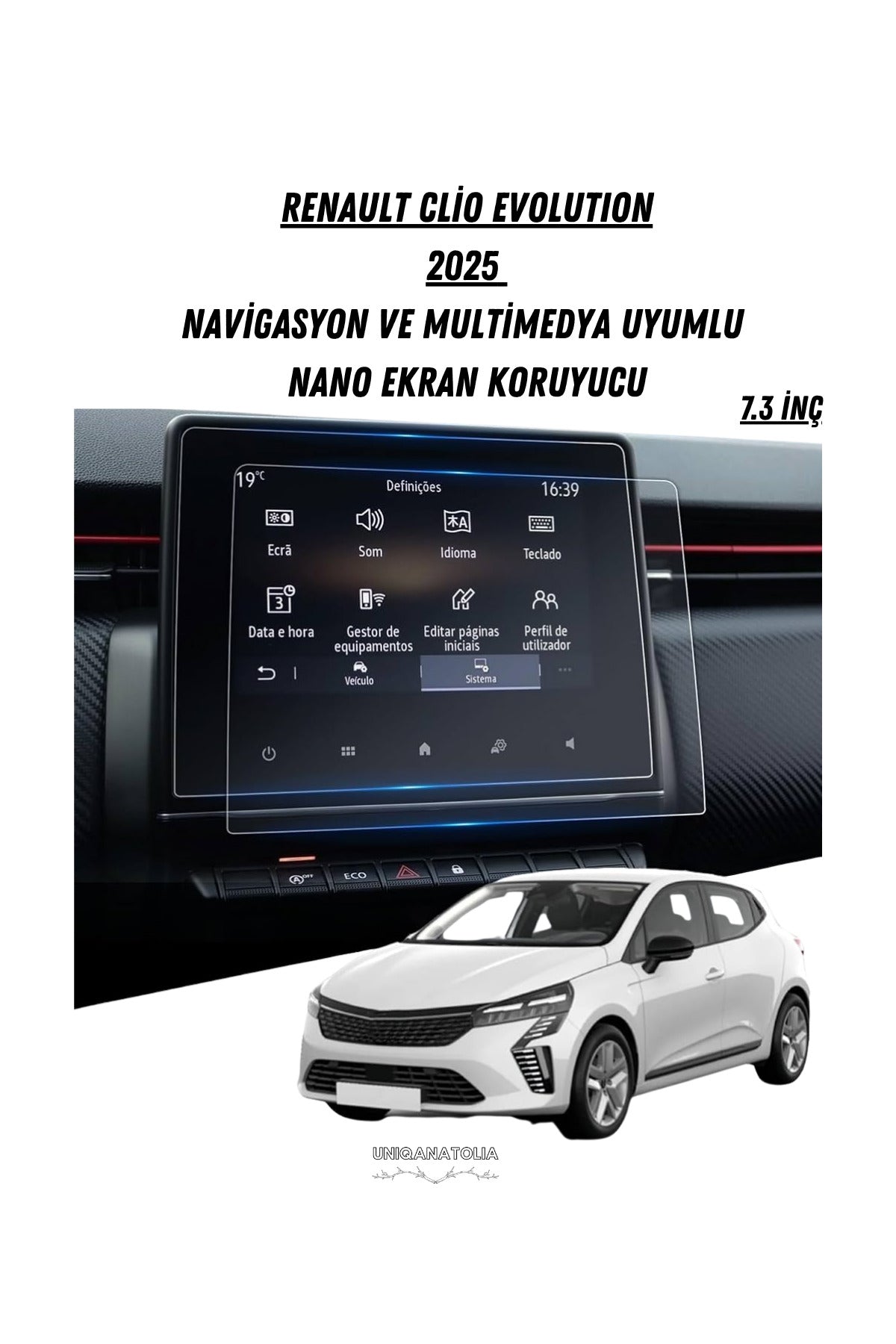 Renault Clio Evolution 2025 Navigasyon ve Multimedya Uyumlu Mat Ekran Koruyucu
