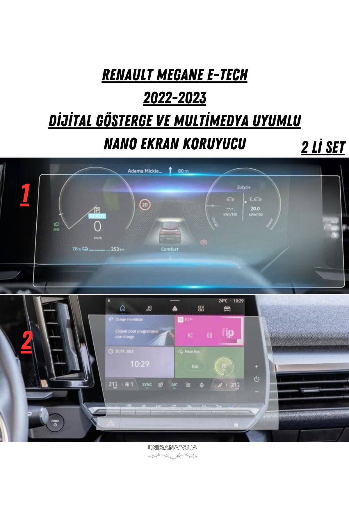 Renault Megane 2023-2024 Hayalet Gösterge ve Multimedya Uyumlu Set Mat Ekran Koruyucu