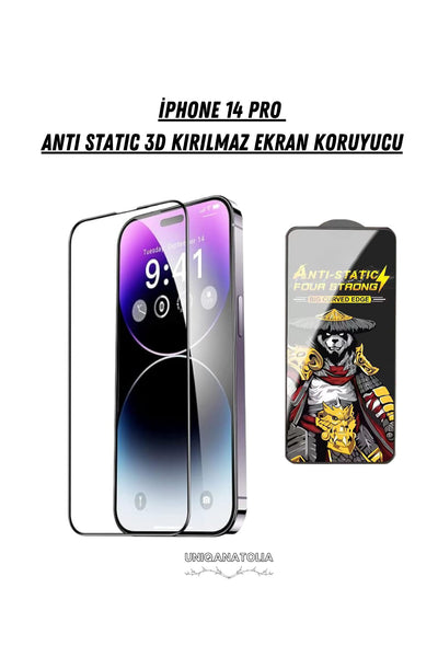 iPhone 14 Pro Kırılmaz Antı-Statıc 3D Toz Tutmayan Ekran Koruyucu