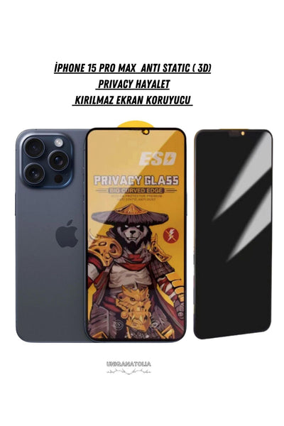 iPhone 15 Pro Max Antı-Statıc 3D Prıvacy Hayalet Toz Tutmayan Kırılmaz Ekran Koruyucu