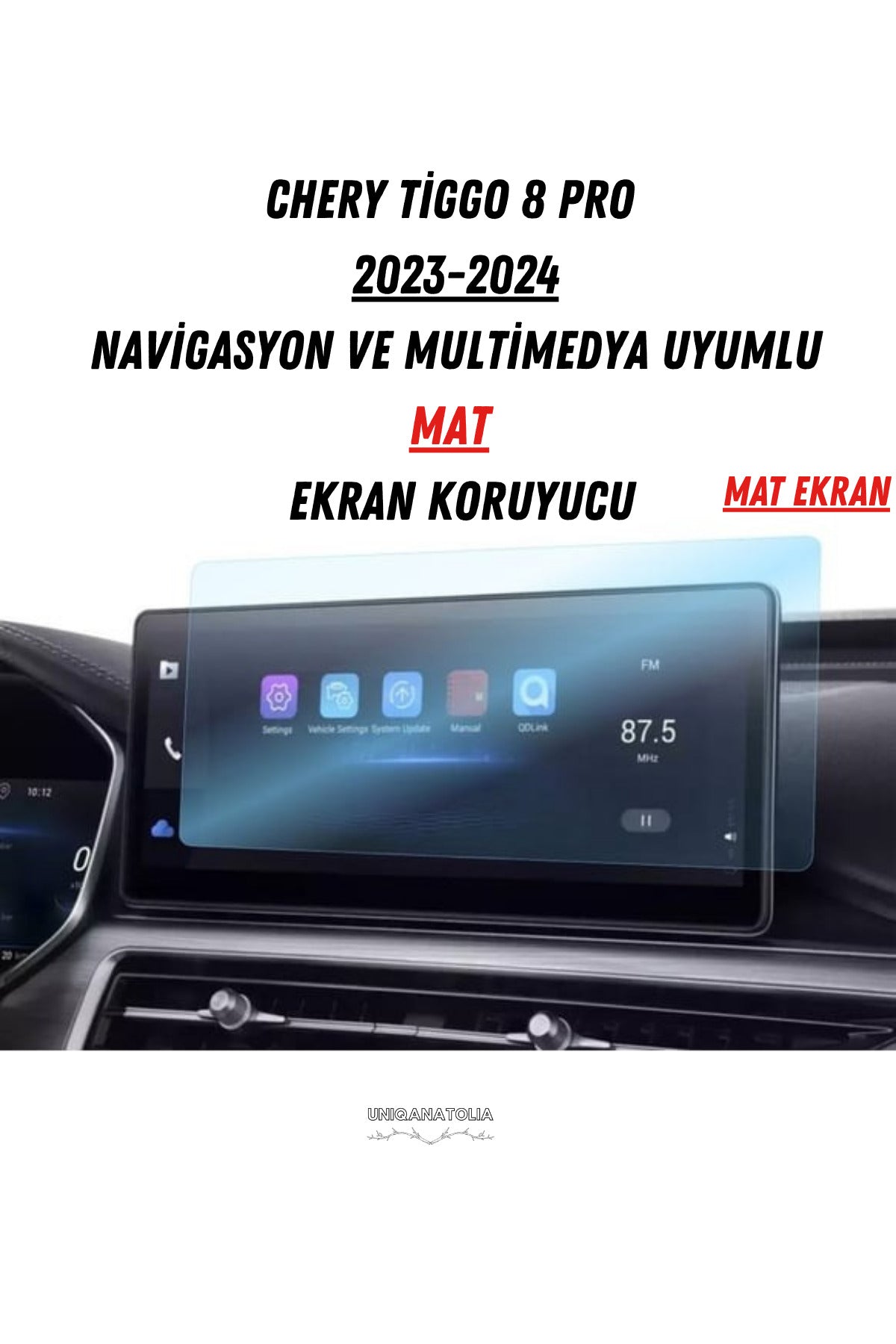 Chery Tiggo 8 Pro 2023-2024 Navigasyon ve Multimedya Uyumlu Mat Ekran Koruyucu