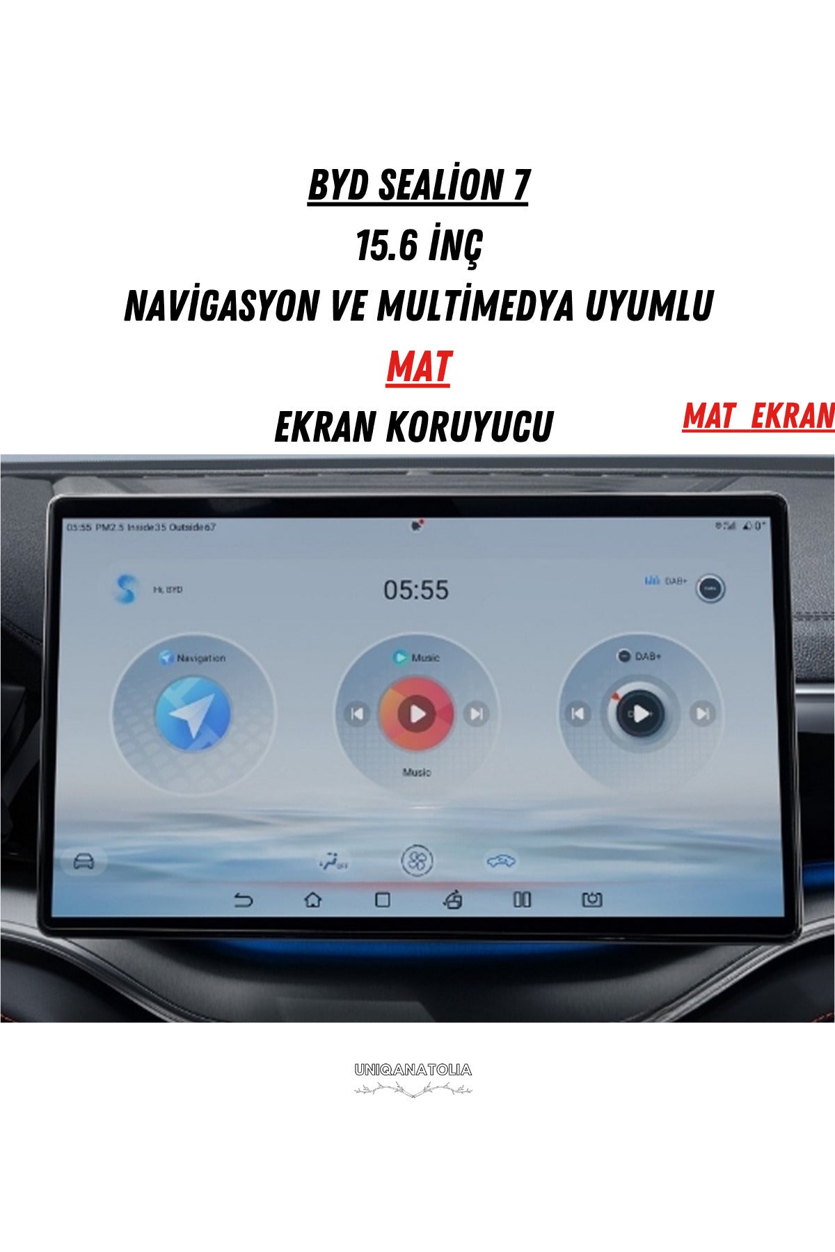 BYD Sealion 7 15.6 inç Navigasyon ve Multimedya Uyumlu Mat Ekran Koruyucu