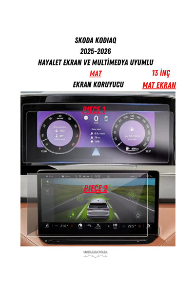 Skoda Kodiaq 2025-2026 Hayalet Ekran ve Multimedya Uyumlu Set Mat Ekran Koruyucu