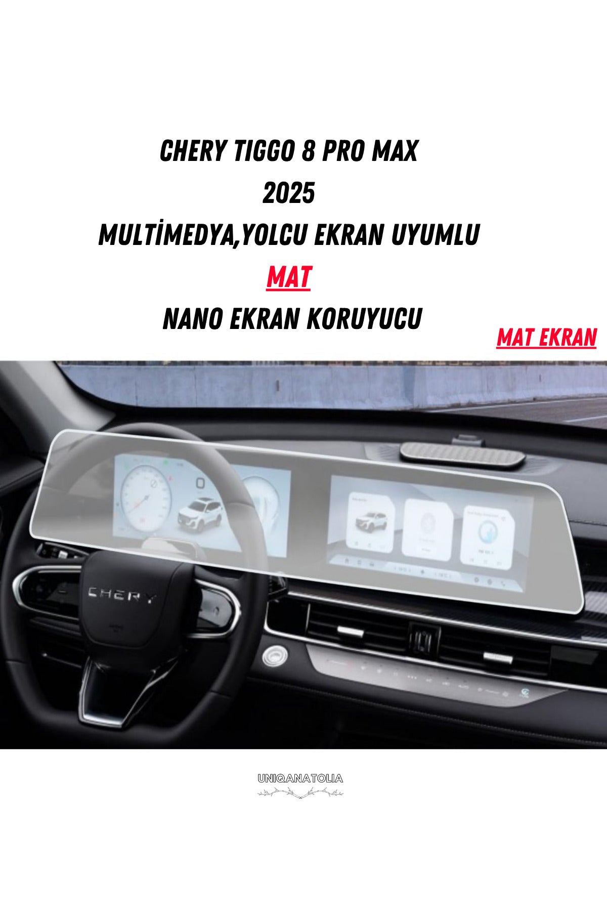 Chery Tıggo 8 Pro Max 2025 Dijital Gösterge ve Multimedya Uyumlu Mat Ekran Koruyucu