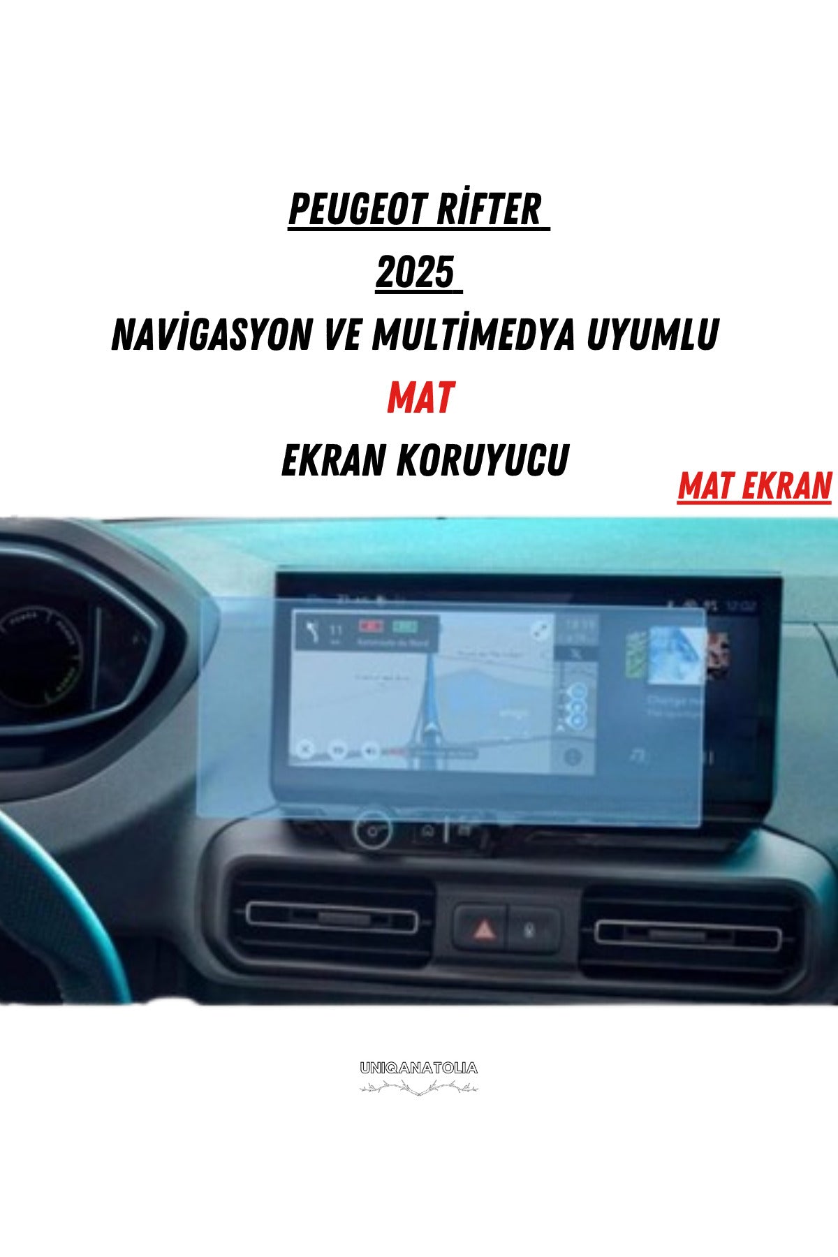 Peugeot Rifter 2025 Navigasyon ve Multimedya Uyumlu Mat Ekran Koruyucu