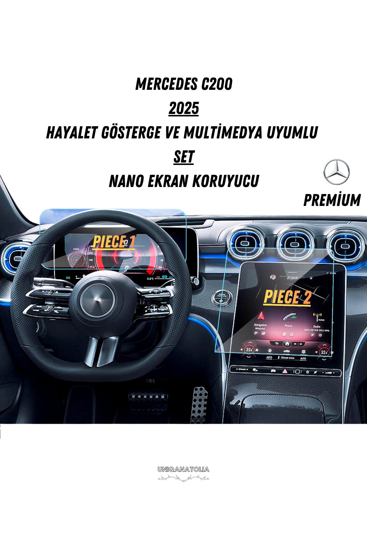Mercedes C200 2025 Hayalet Gösterge ve Multimedya Uyumlu Set Nano Ekran Koruyucu