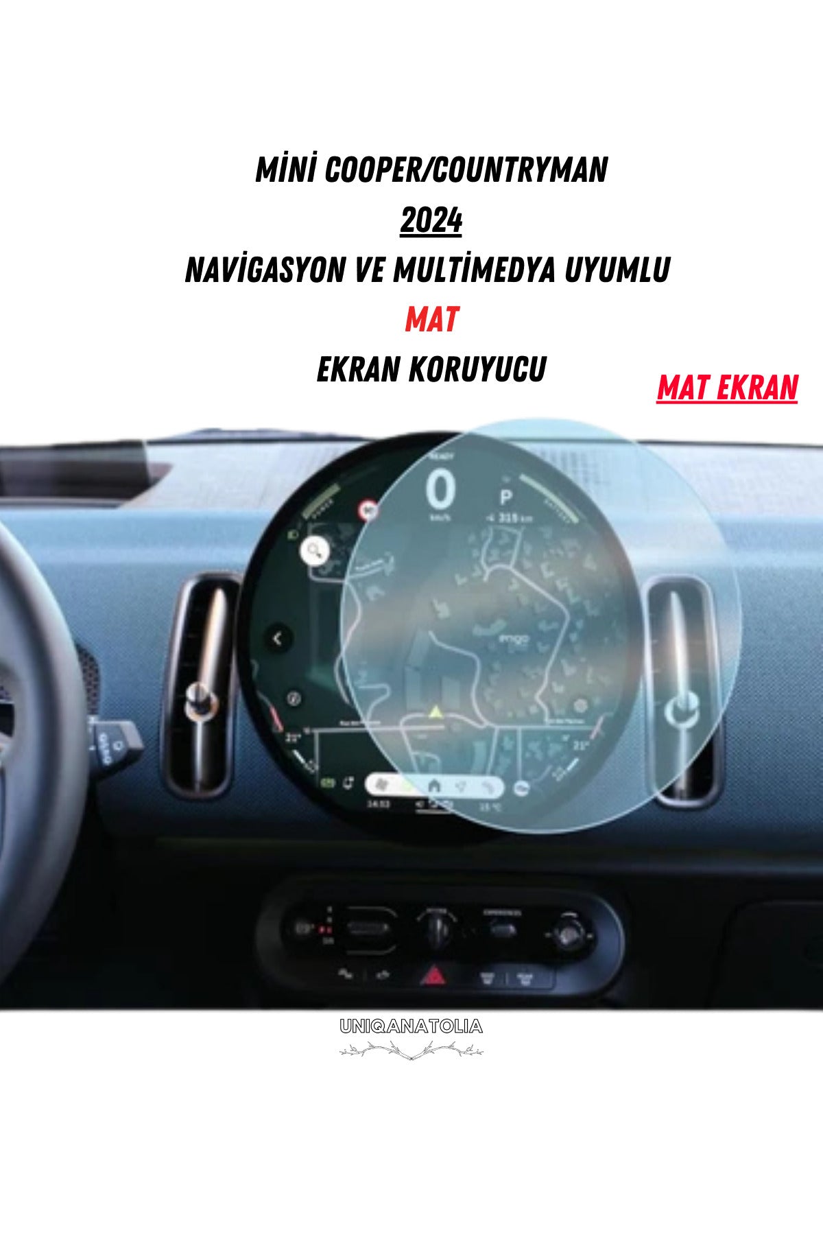 Mini Cooper/Countryman 2024 Navigasyon ve Multimedya Uyumlu Mat Ekran Koruyucu