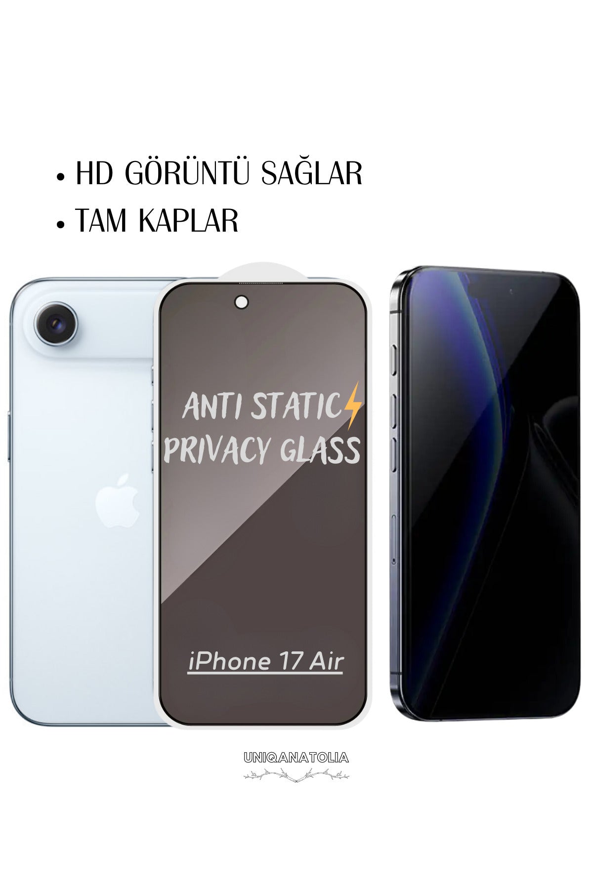 iPhone 17 Air Anti-Static 3D Prıvacy Hayalet Toz Tutmayan Kırılmaz Ekran Koruyucu