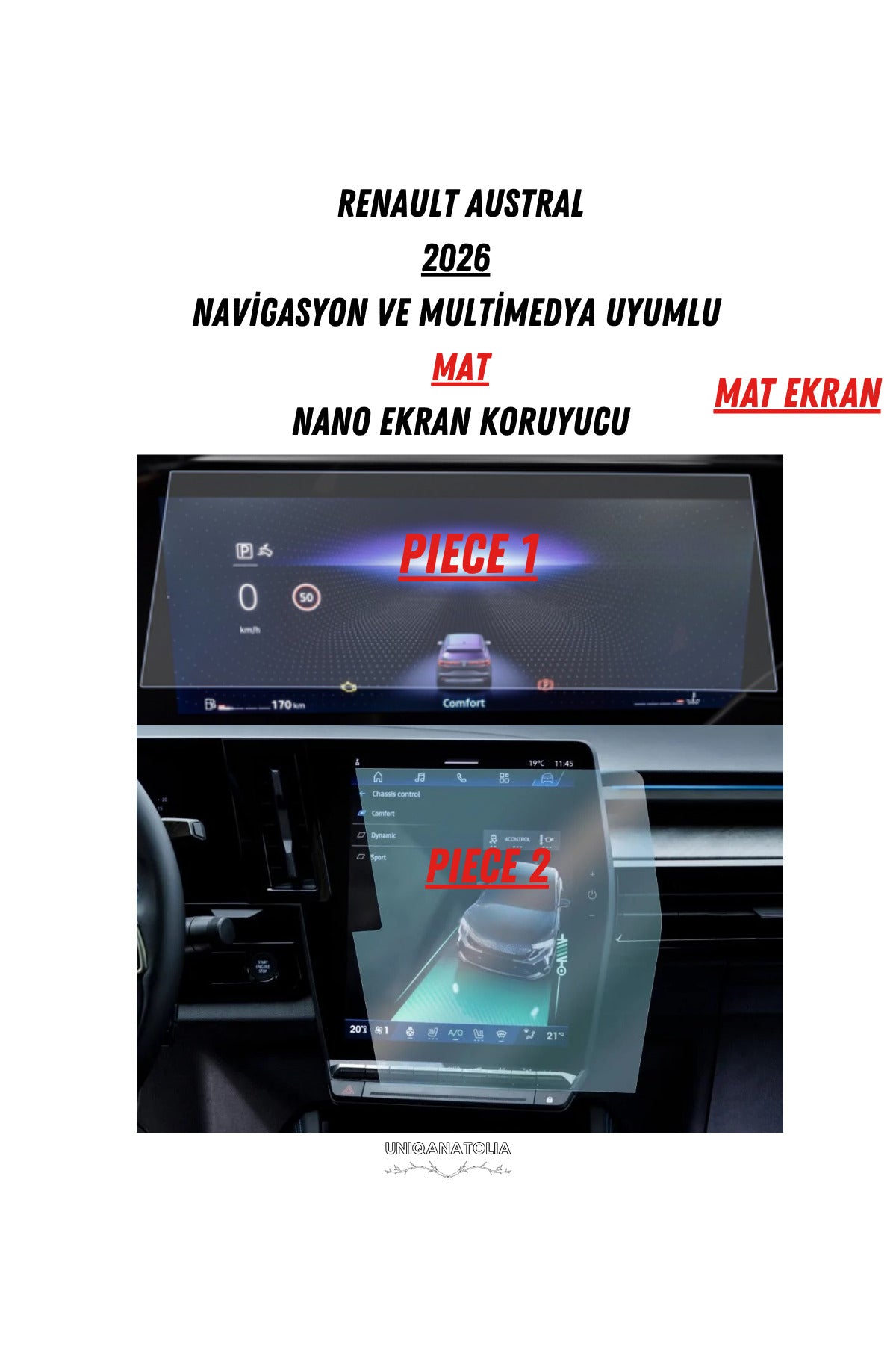 Renault Austral 2025 Navigasyon ve Multimedya Uyumlu Nano Ekran Koruyucu