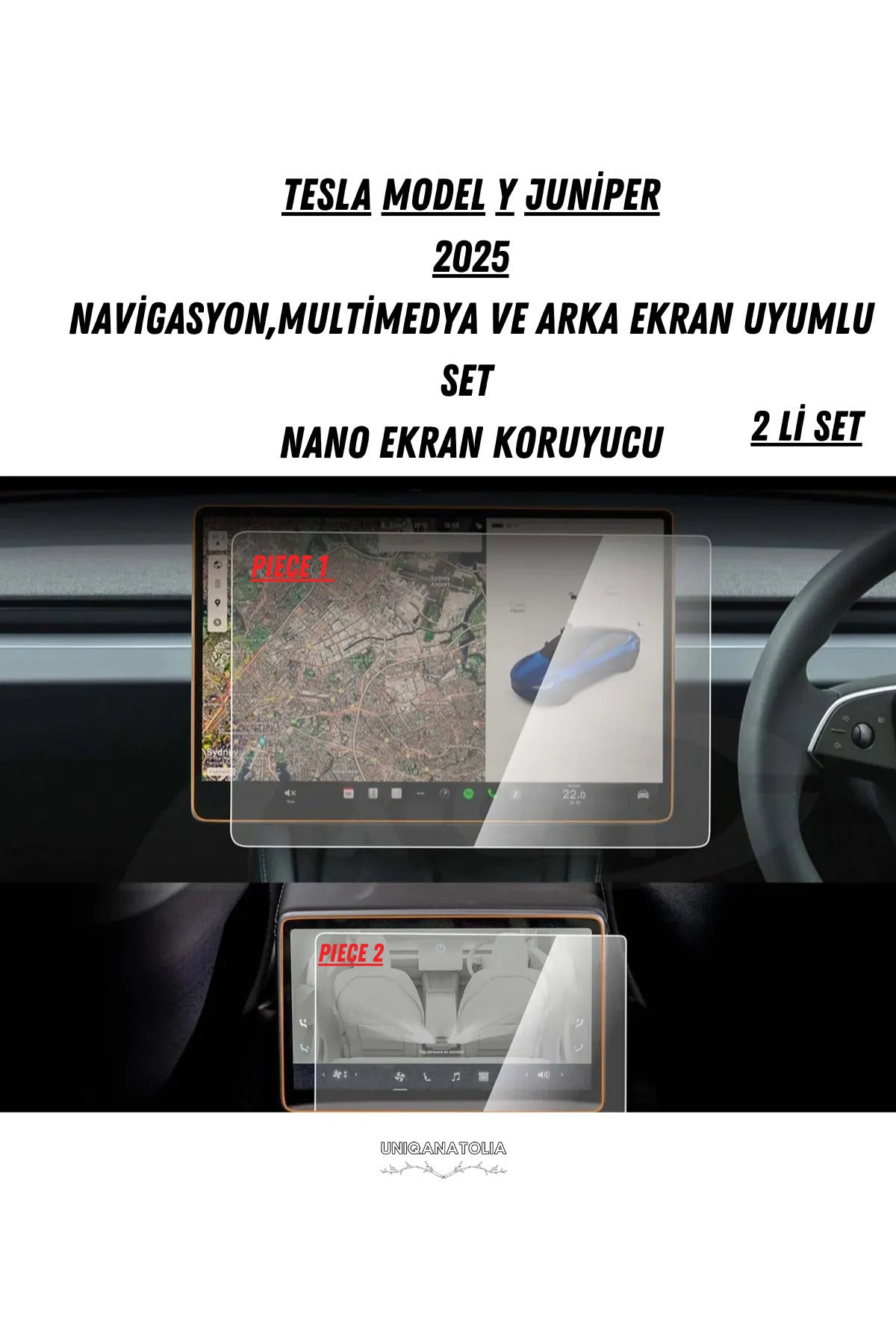 Tesla Model 3 ve Model Y Navigasyon ve Multimedya Uyumlu Mat Ekran Koruyucu