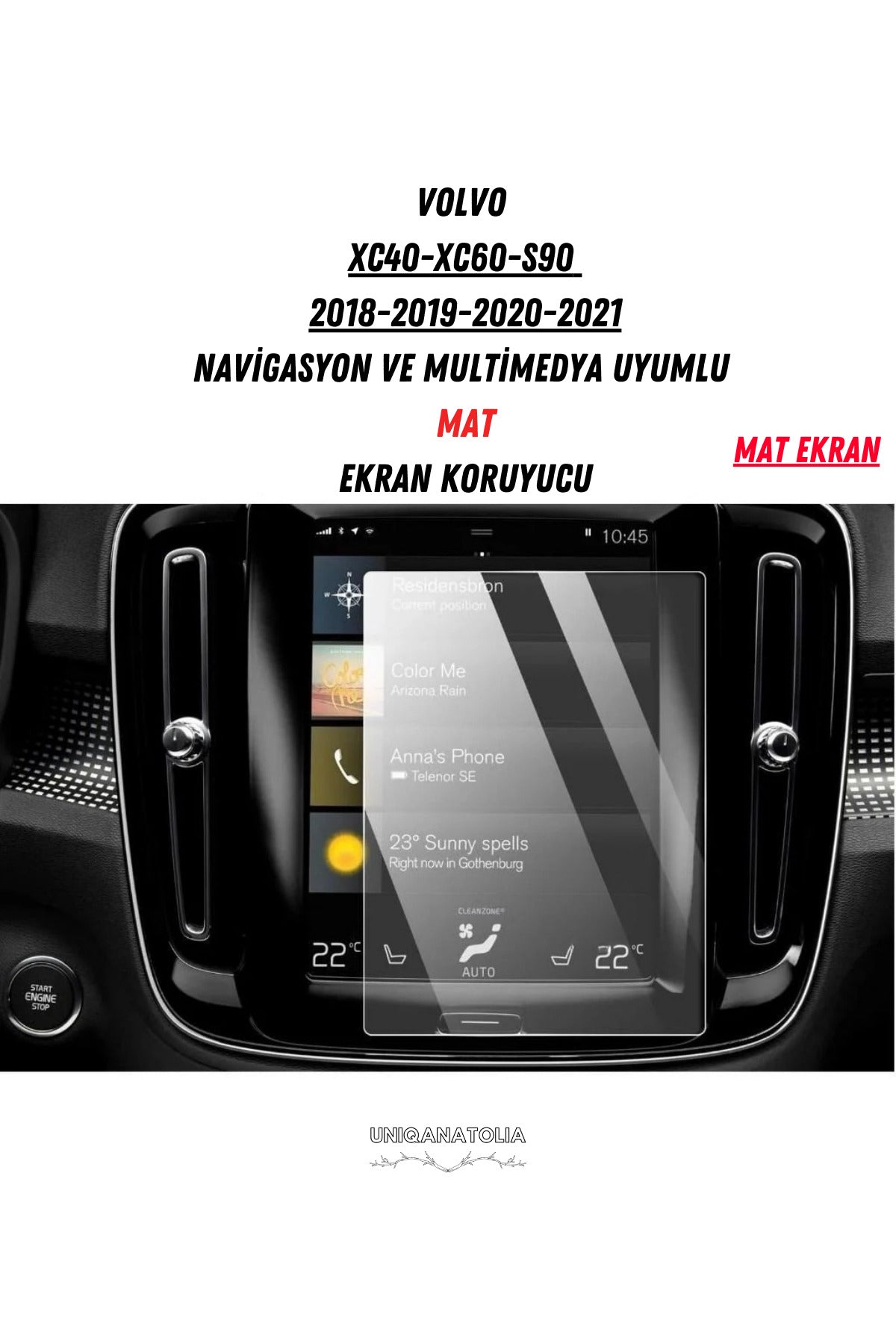 Volvo Xc40 2018 2019 2020 2021 Navigasyon ve Multimedya Uyumlu Nano Ekran Koruyucu