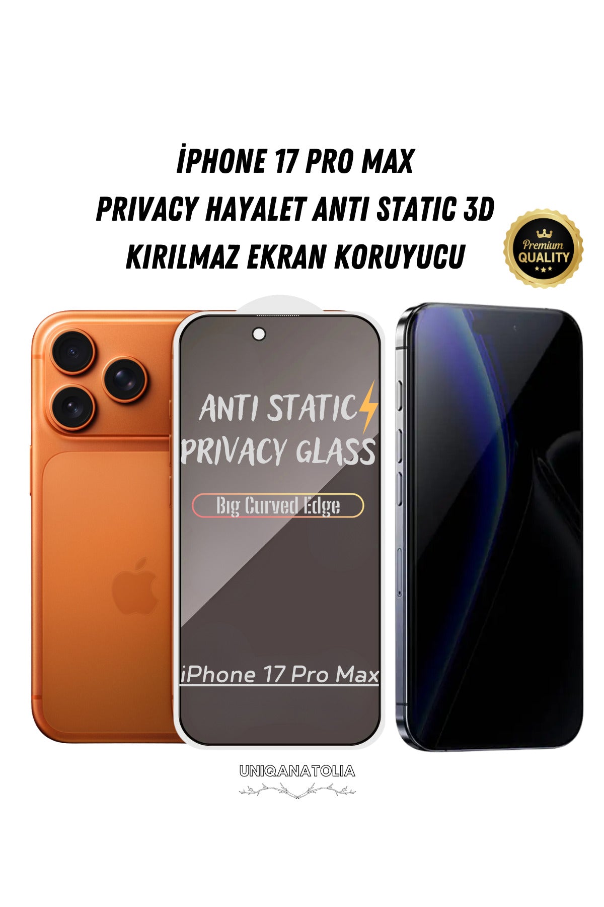 iPhone 17 Pro Max Anti-Static 3D Prıvacy Hayalet Toz Tutmayan Kırılmaz Ekran Koruyucu