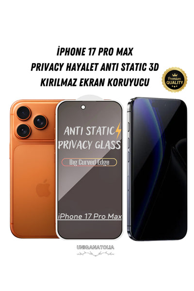 iPhone 17 Pro Max Anti-Static 3D Prıvacy Hayalet Toz Tutmayan Kırılmaz Ekran Koruyucu