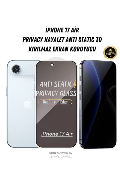 iPhone 17 Air Anti-Static 3D Prıvacy Hayalet Toz Tutmayan Kırılmaz Ekran Koruyucu