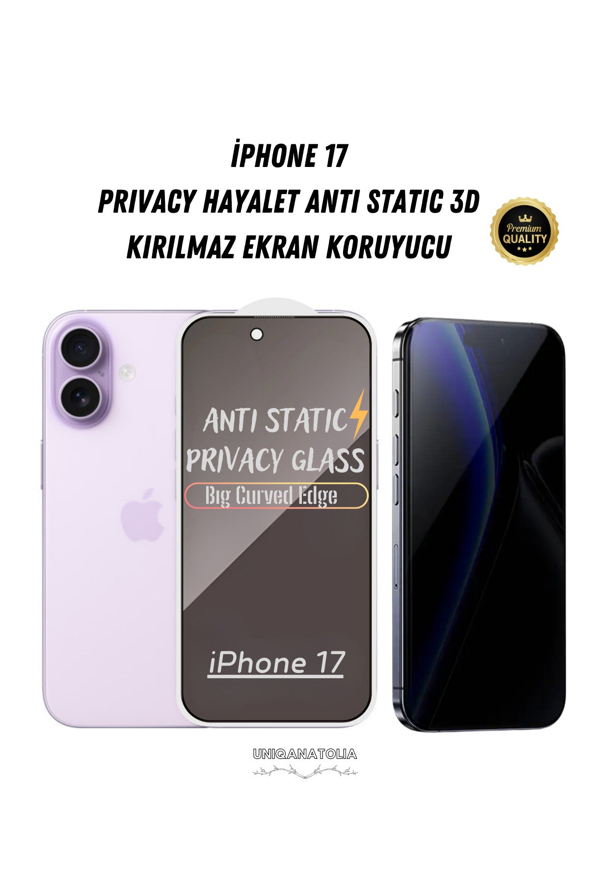 iPhone 17 Anti-Static 3D Prıvacy Hayalet Toz Tutmayan Kırılmaz Ekran Koruyucu