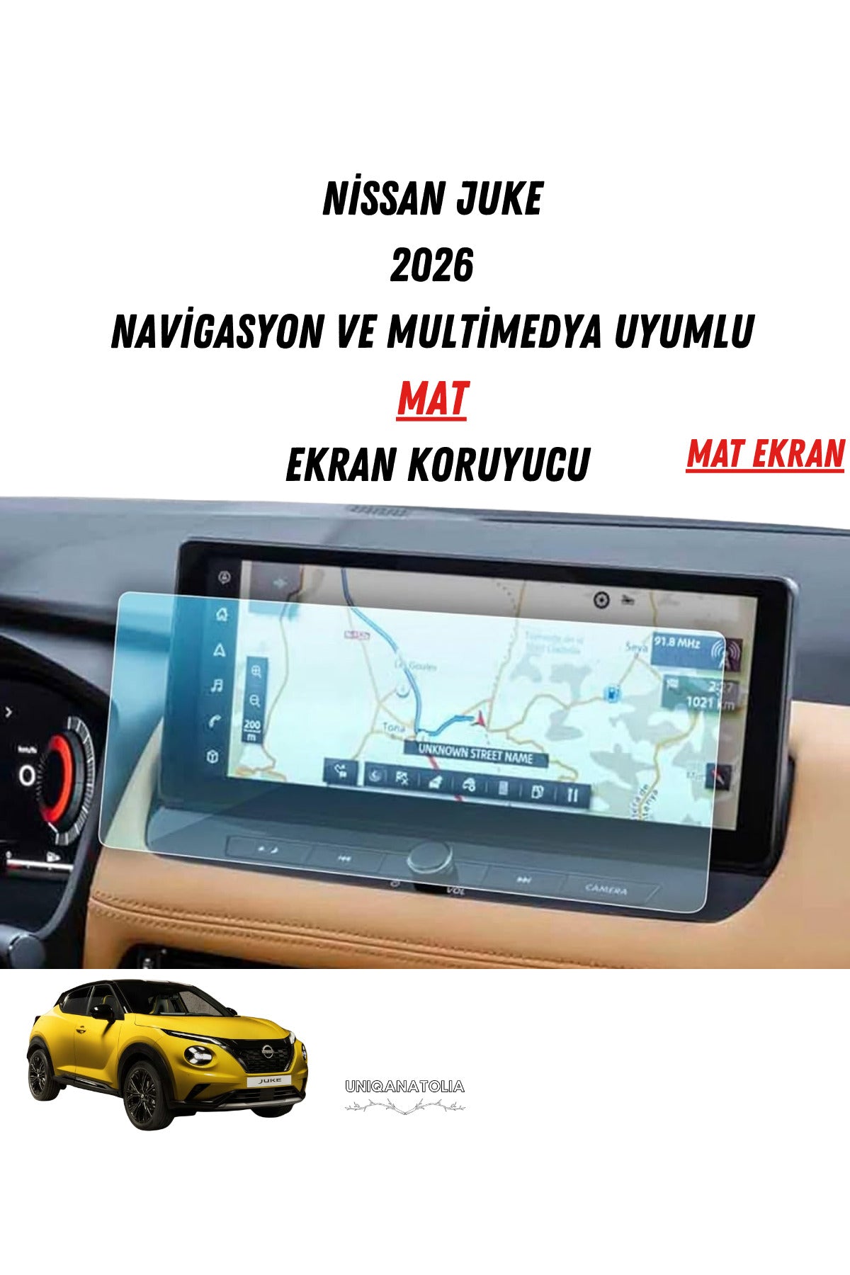 Nissan Juke 2026 Navigasyon ve Multimedya Uyumlu Mat Ekran Koruyucu