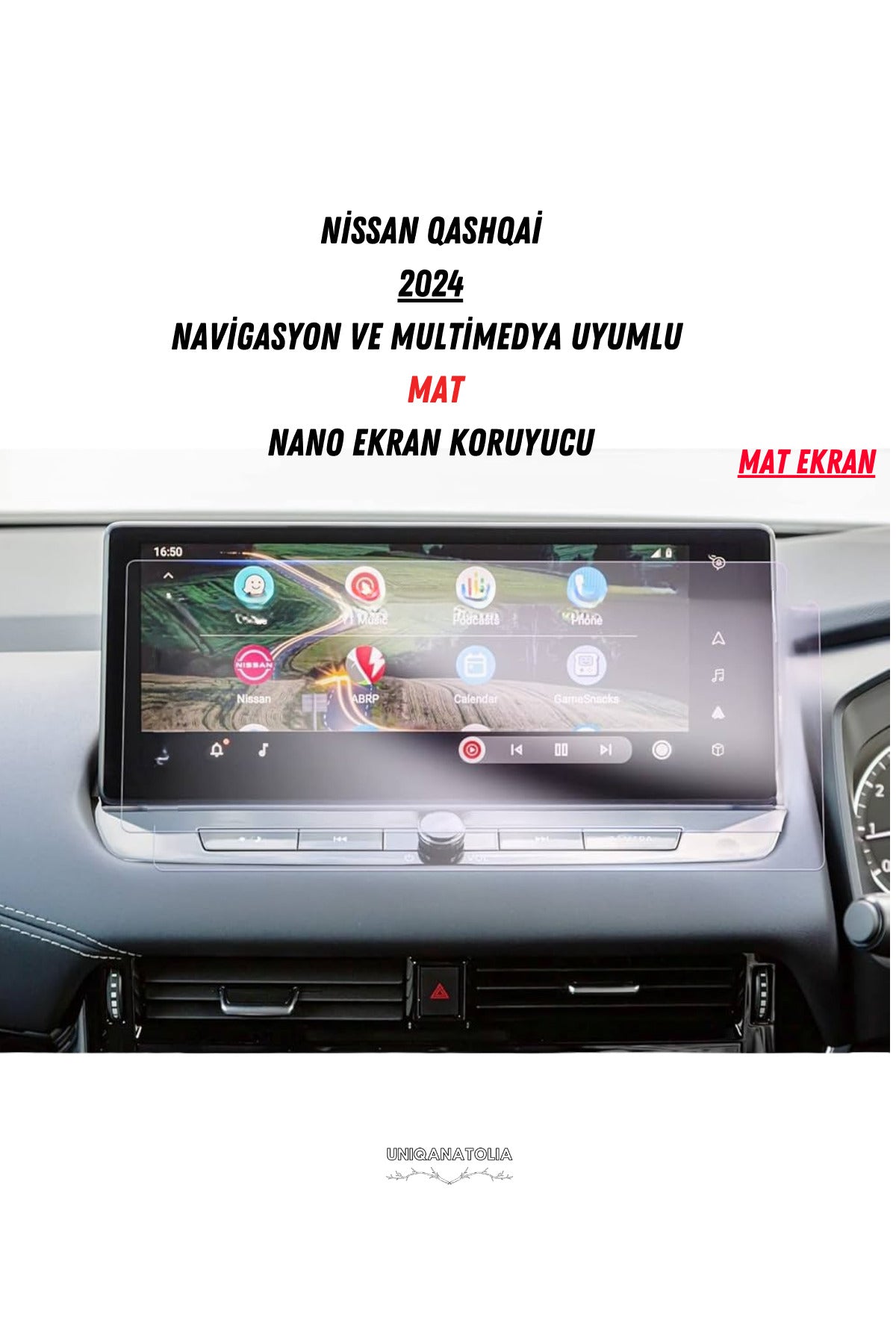 Nissan Qashqai 2024 Navigasyon ve Multimedya Uyumlu Mat Ekran Koruyucu