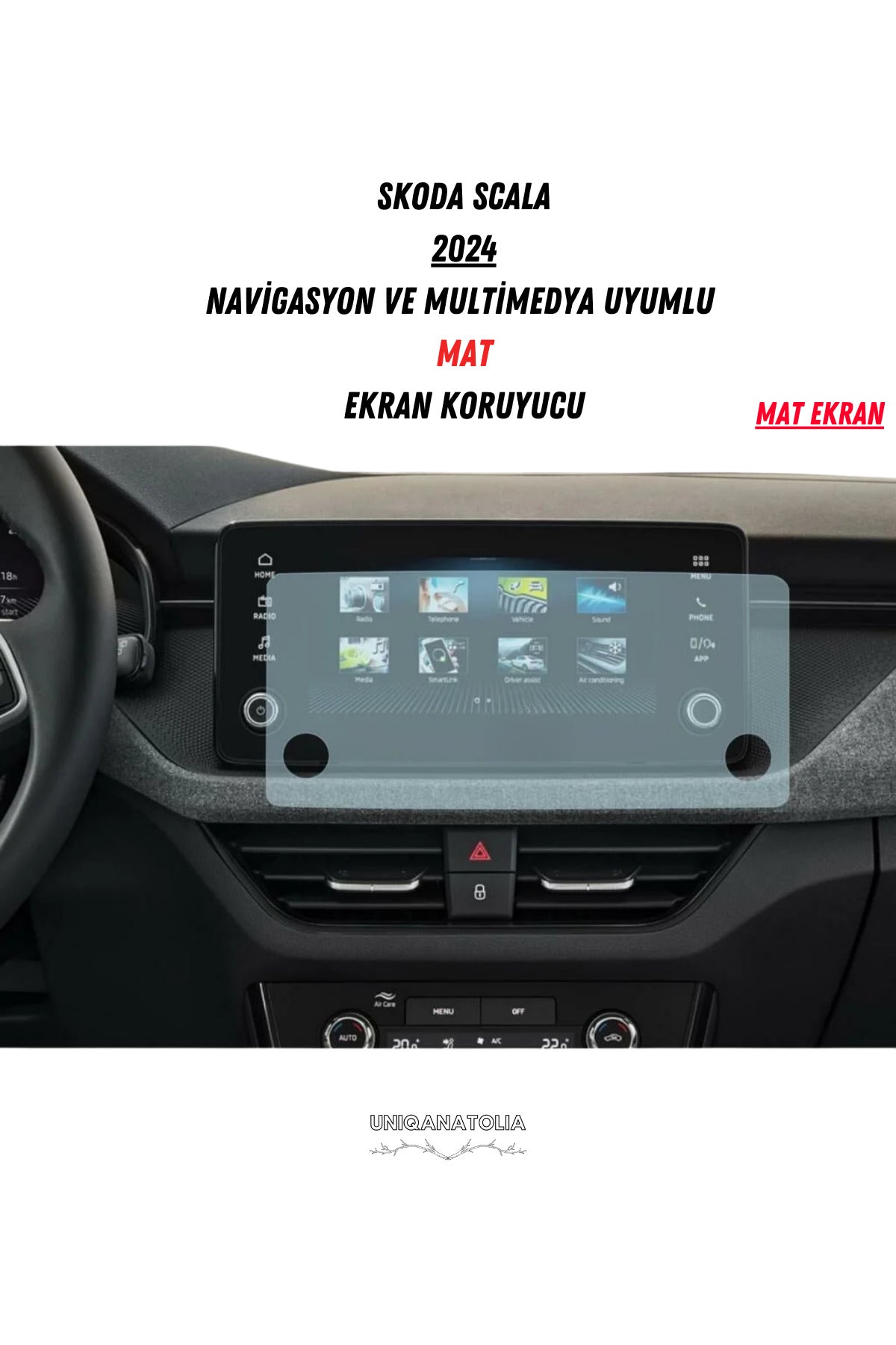 Skoda Scala 2024 Navigasyon ve Multimedya Uyumlu Mat Ekran Koruyucu