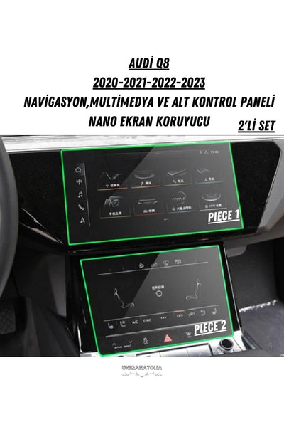 Audi Q8 2020 2021 2022 2023 Multimedya ve Alt Kontrol Panel Uyumlu Nano Ekran Koruyucu