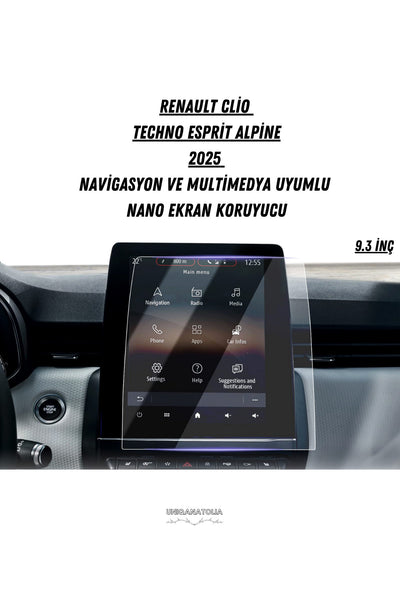 Renault Clio 2025 Techno Esprit Alpine Navigasyon ve Multimedya Uyumlu Mat Ekran Koruyucu