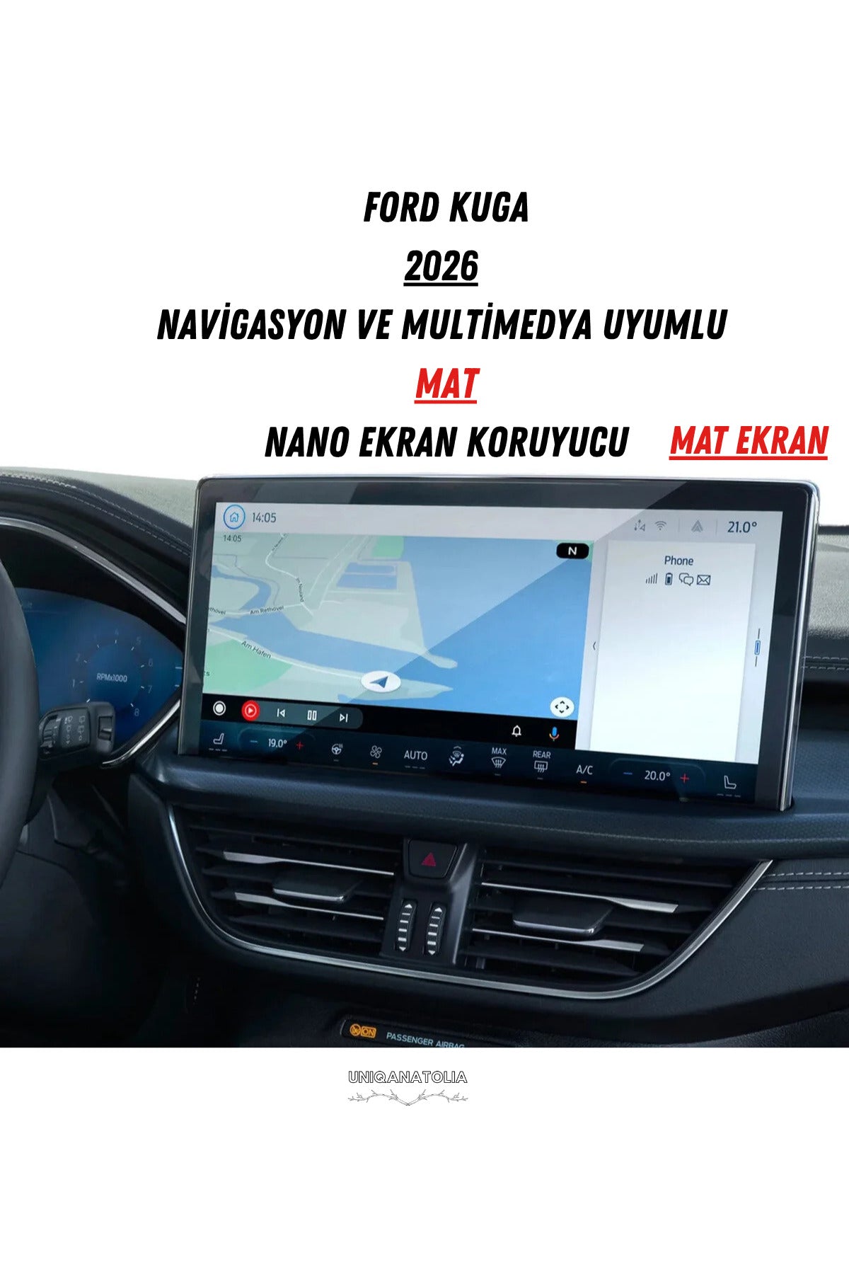 Ford Kuga 2026 Navigasyon ve Multimedya Uyumlu Mat Ekran Koruyucu