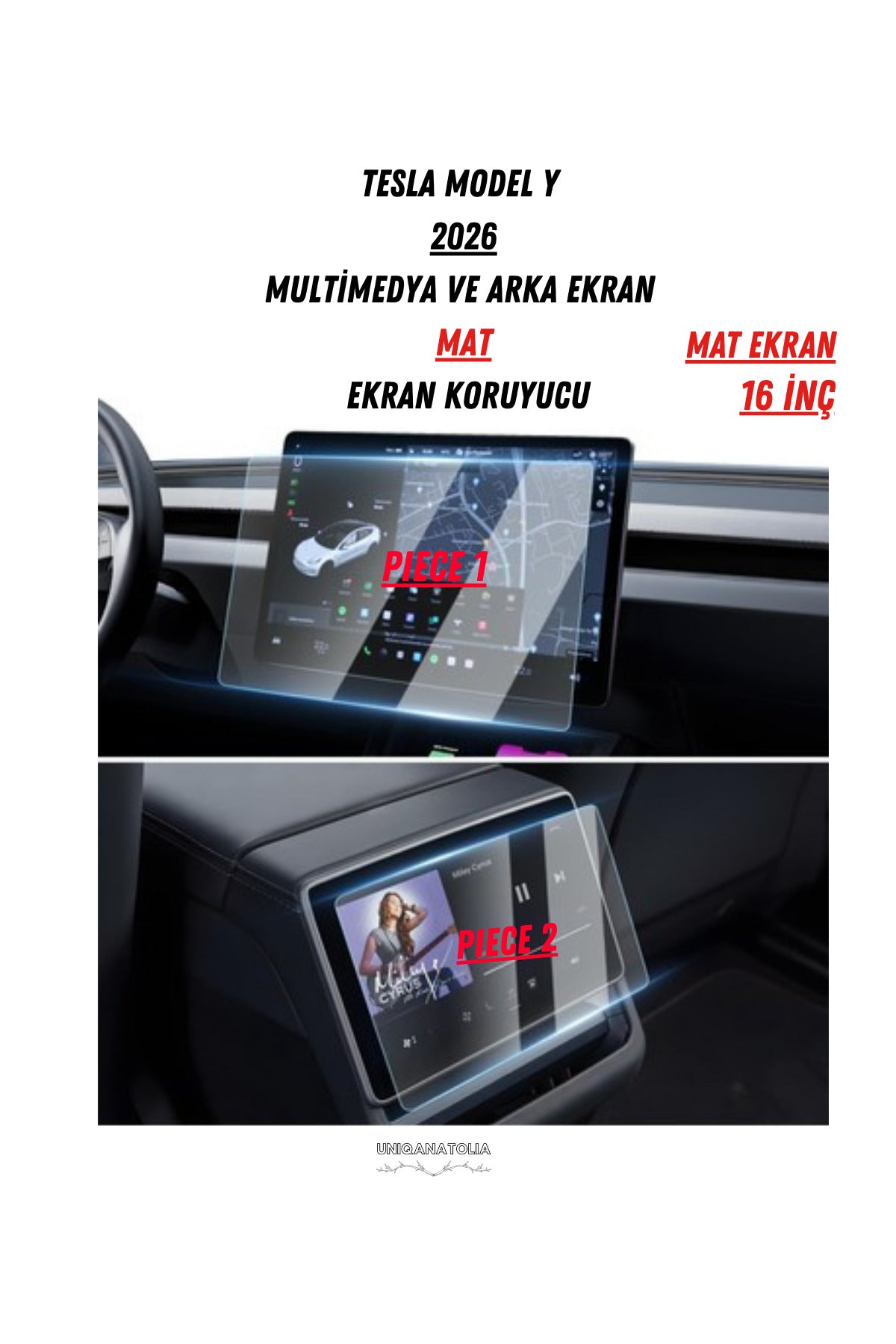 Tesla Model Y 2026 Multimedya ve Arka Ekran Uyumlu Mat Ekran Koruyucu