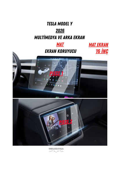 Tesla Model Y 2026 Multimedya ve Arka Ekran Uyumlu Mat Ekran Koruyucu