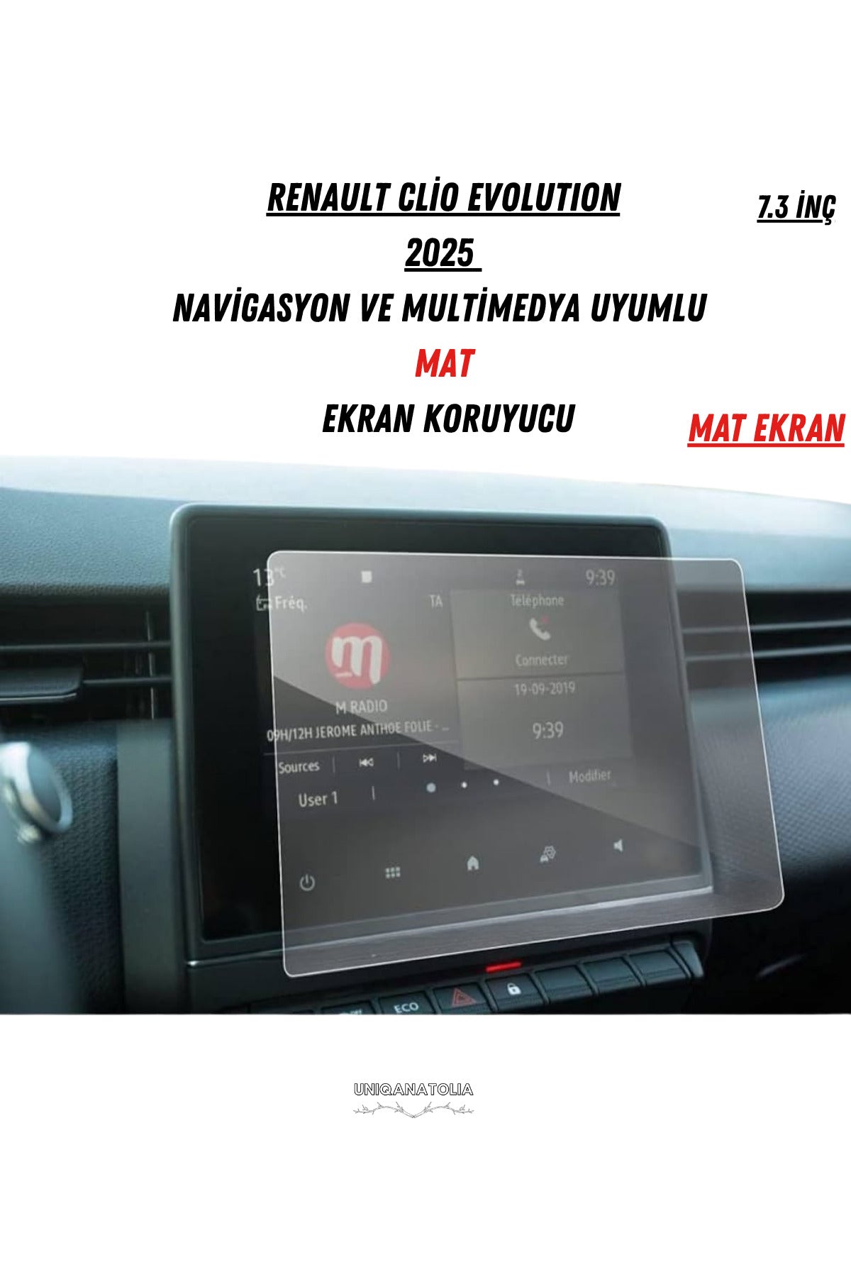 Renault Clio 5 R Link 9.3 İnç Navigasyon ve Multimedya Uyumlu Nano Ekran Koruyucu