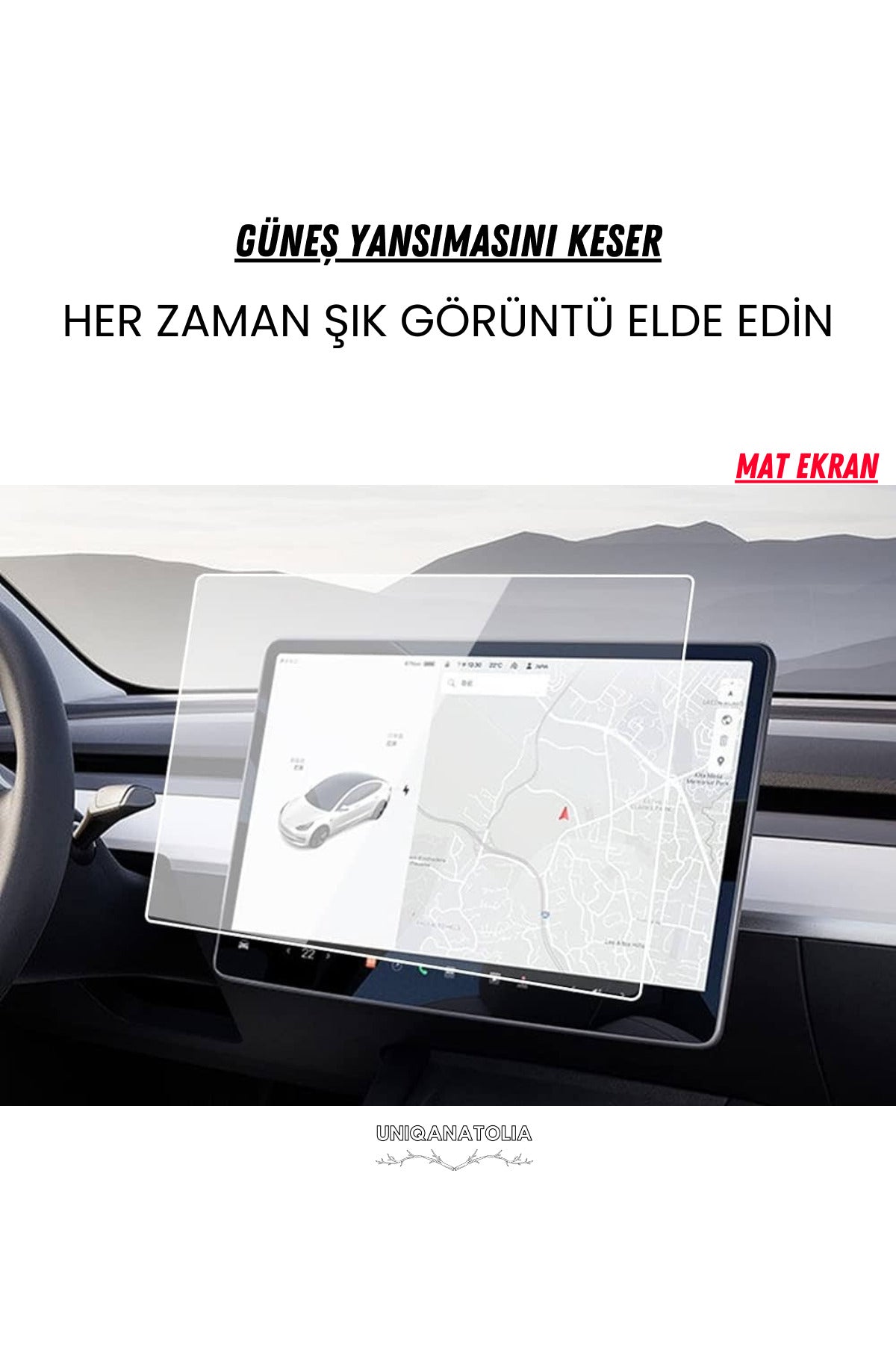 Tesla Model 3 ve Model Y Navigasyon ve Multimedya Uyumlu Mat Ekran Koruyucu