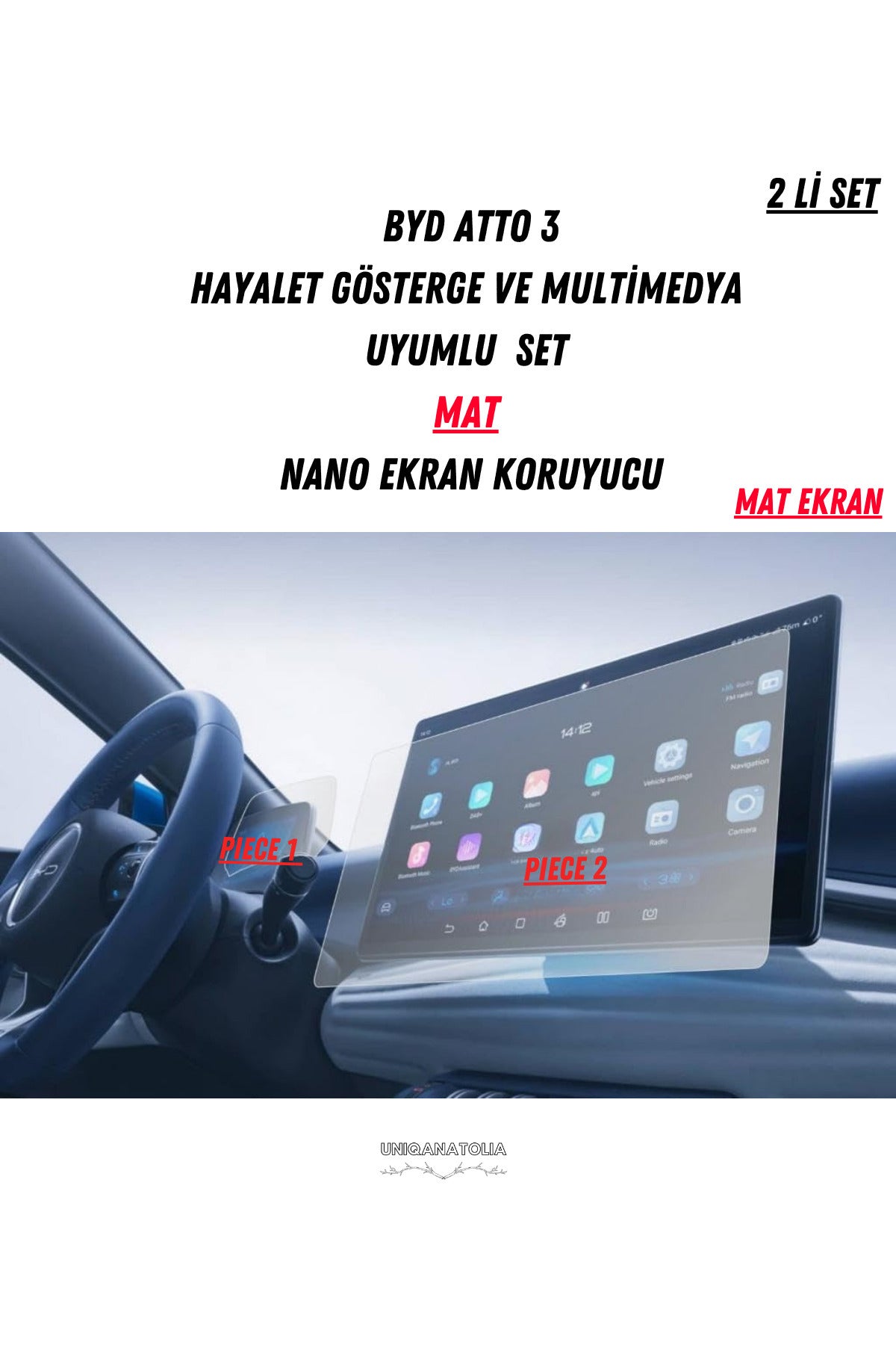 BYD Atto 3 Hayalet Gösterge ve Multimedya Uyumlu Mat Ekran Koruyucu