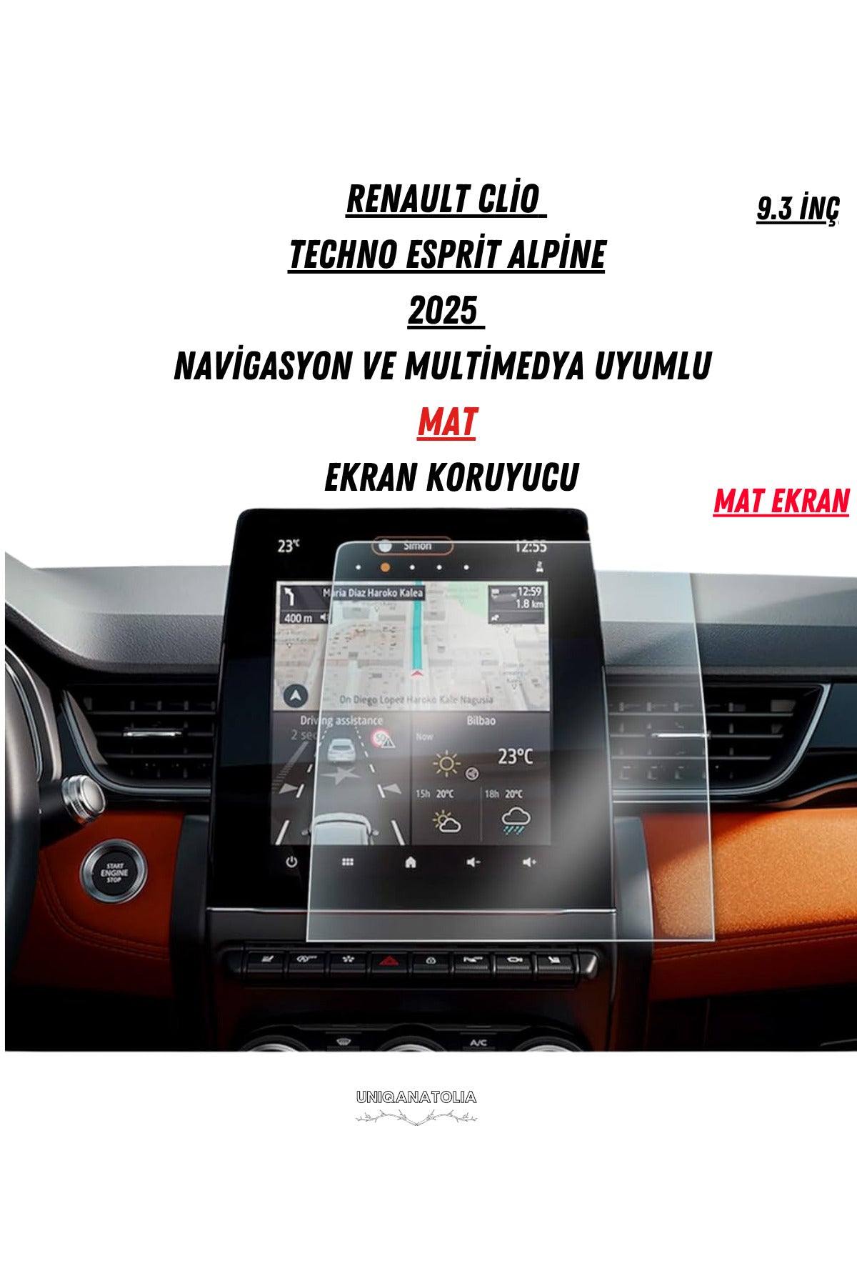 Renault Clio 2023 2024 Link 7.3 inç Navigasyon ve Multimedya Uyumlu Nano Ekran Koruyucu