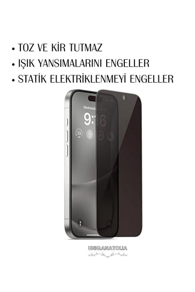 iPhone 17 Pro Anti-Static 3D Prıvacy Hayalet Toz Tutmayan Kırılmaz Ekran Koruyucu