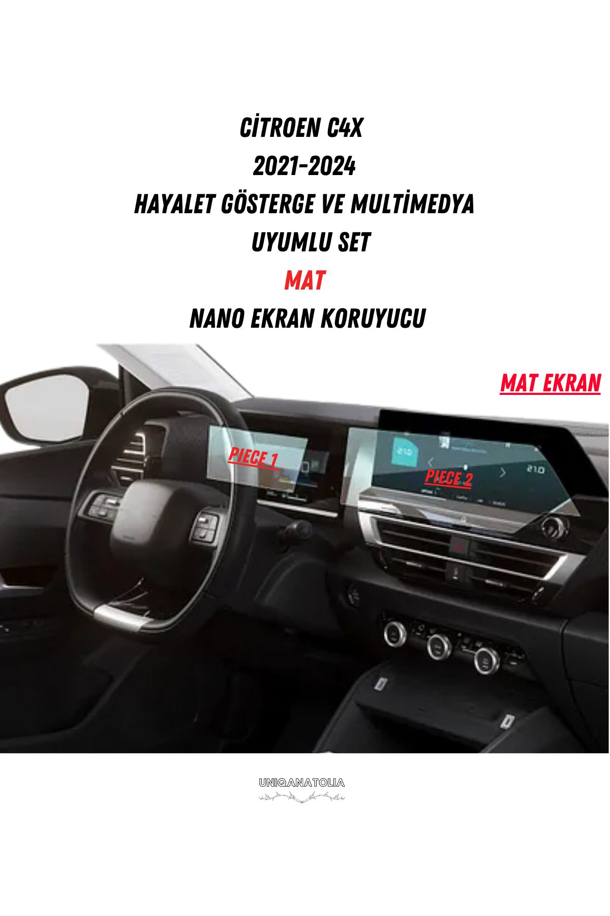 Citroen C4X 2021- 2024 Hayalet Gösterge ve Multimedya Uyumlu Mat Ekran Koruyucu