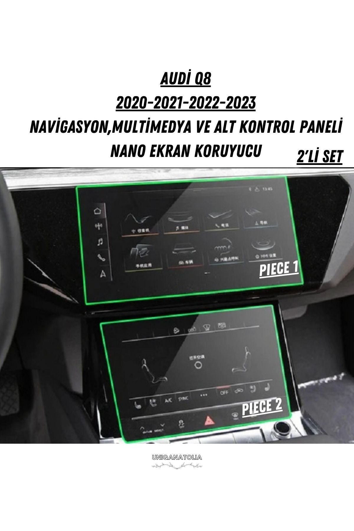 Audi Q8 2020 2021 2022 2023 Multimedya ve Alt Kontrol Panel Uyumlu Nano Ekran Koruyucu