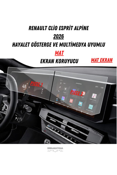 Renault Clio Esprit Alpine 2026 Hayalet Gösterge ve Multimedya Uyumlu Mat Ekran Koruyucu