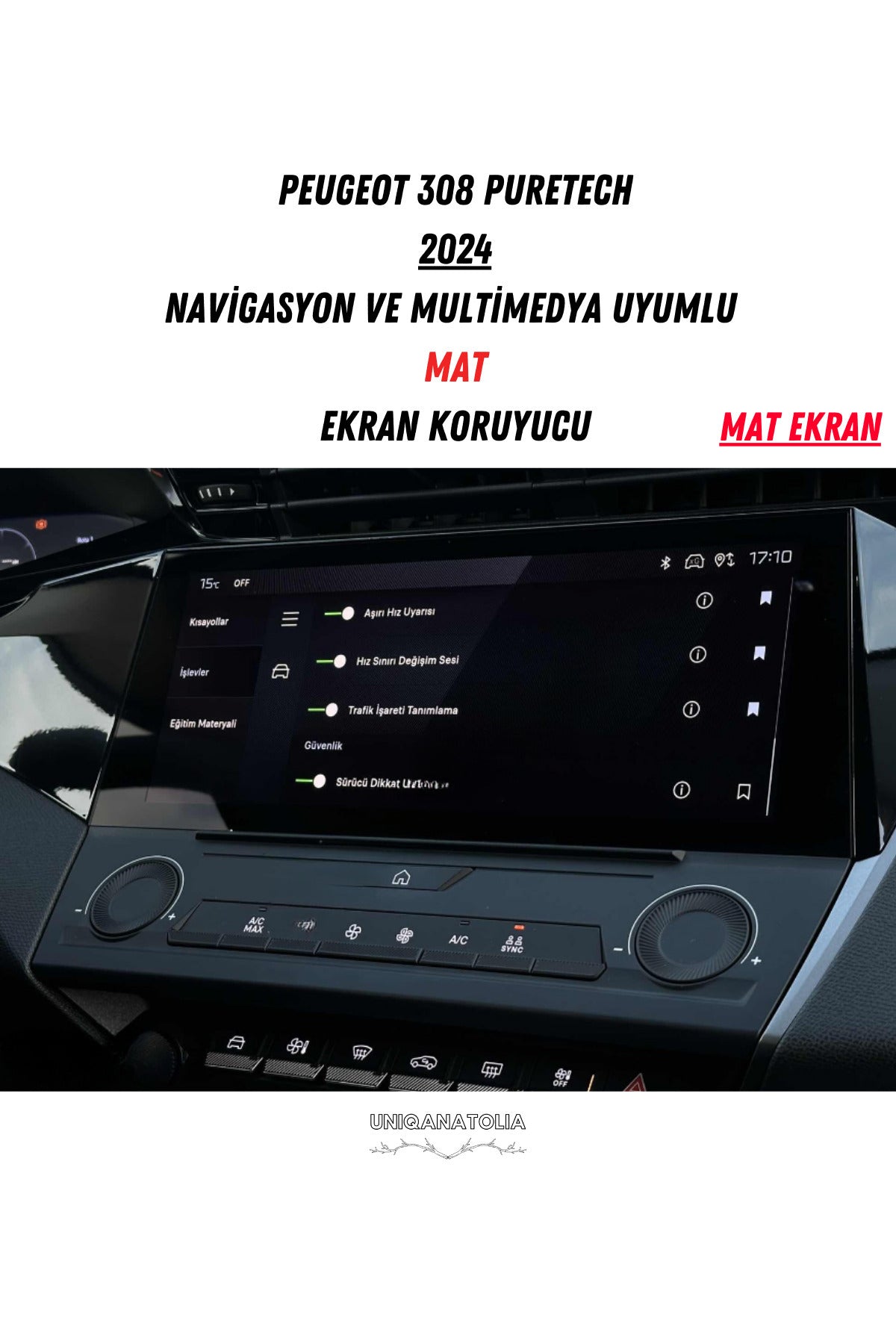 Peugeot 308 Puretech 2024 Navigasyon ve Multimedya Uyumlu Mat Ekran Koruyucu