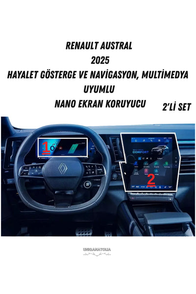 Renault Austral 2025 Hayalet Gösterge ve Multimedya Uyumlu Mat Ekran Koruyucu